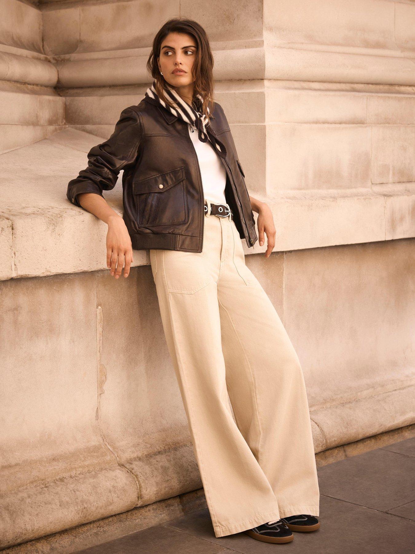 Image 2 of 6 of Mint Velvet Sand Wide Leg Utility Jeans - Cream