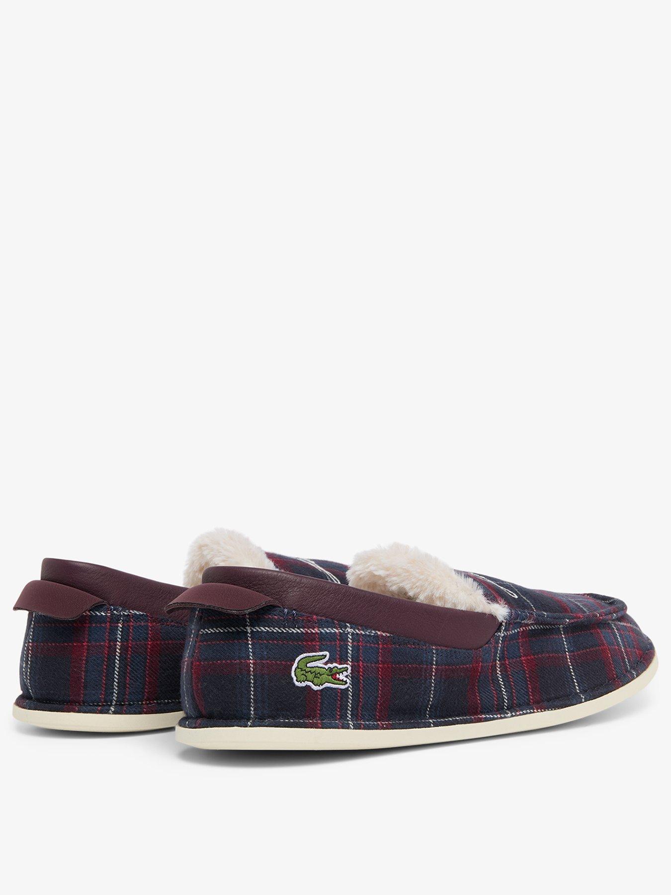 Image 3 of 7 of Lacoste Mens Aubrey Tartan Faux Fur Lined Slippers - Navy