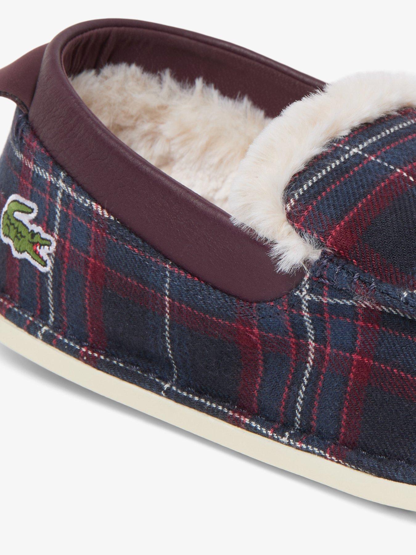 Image 7 of 7 of Lacoste Mens Aubrey Tartan Faux Fur Lined Slippers - Navy
