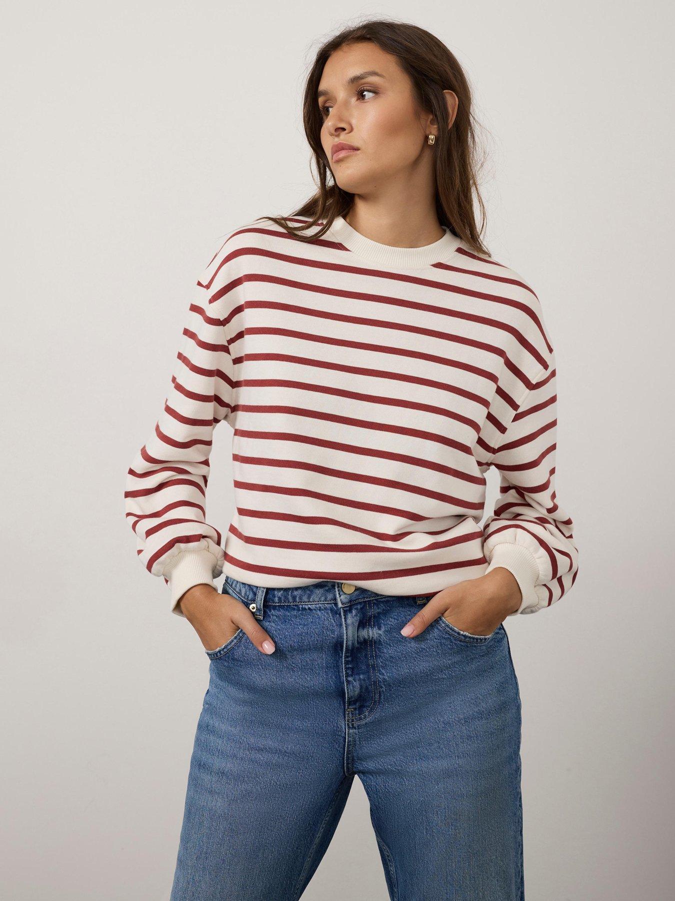 Image 3 of 6 of Mint Velvet Rust Stripe Balloon Sweatshirt - White