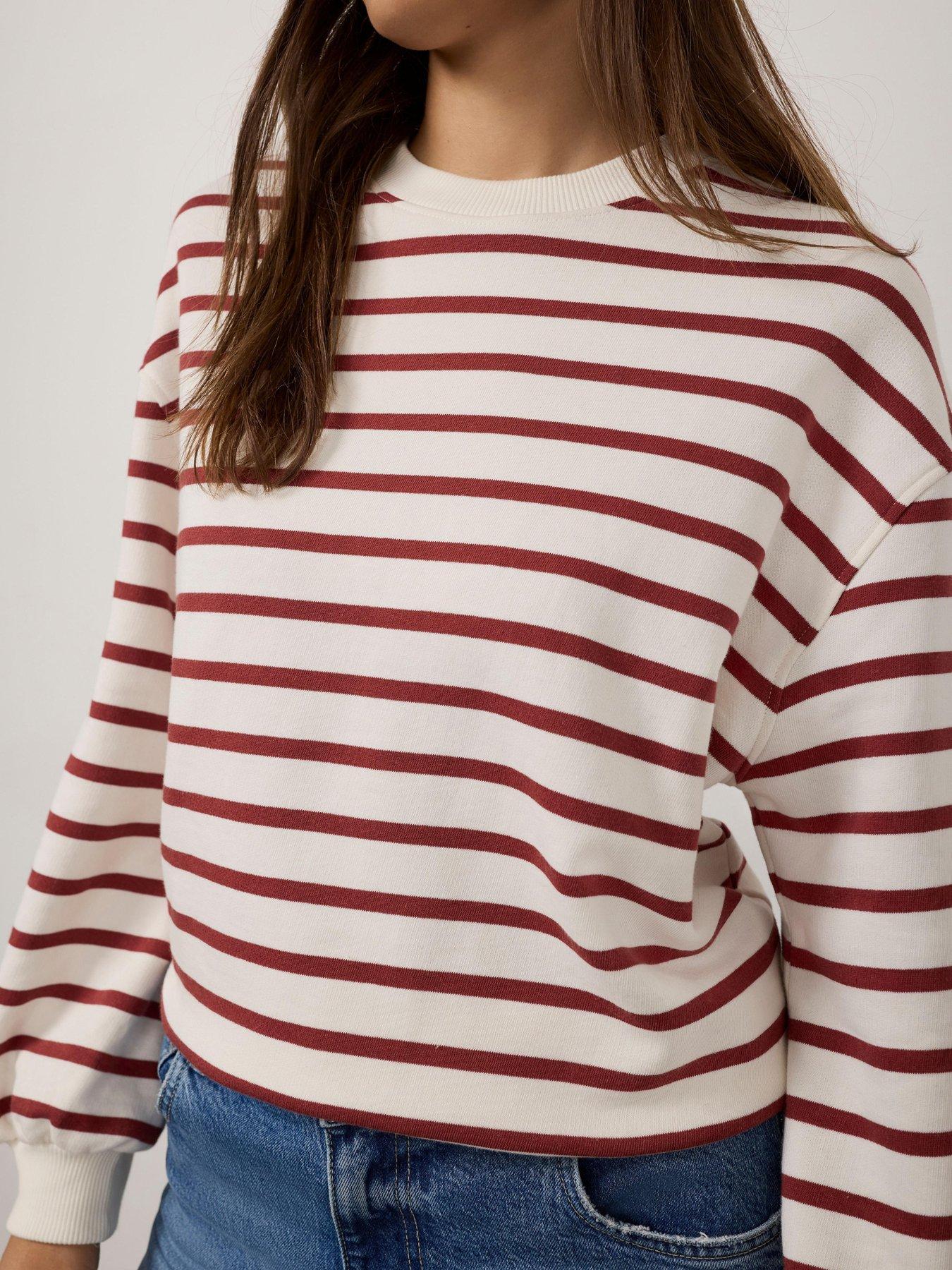 Image 4 of 6 of Mint Velvet Rust Stripe Balloon Sweatshirt - White