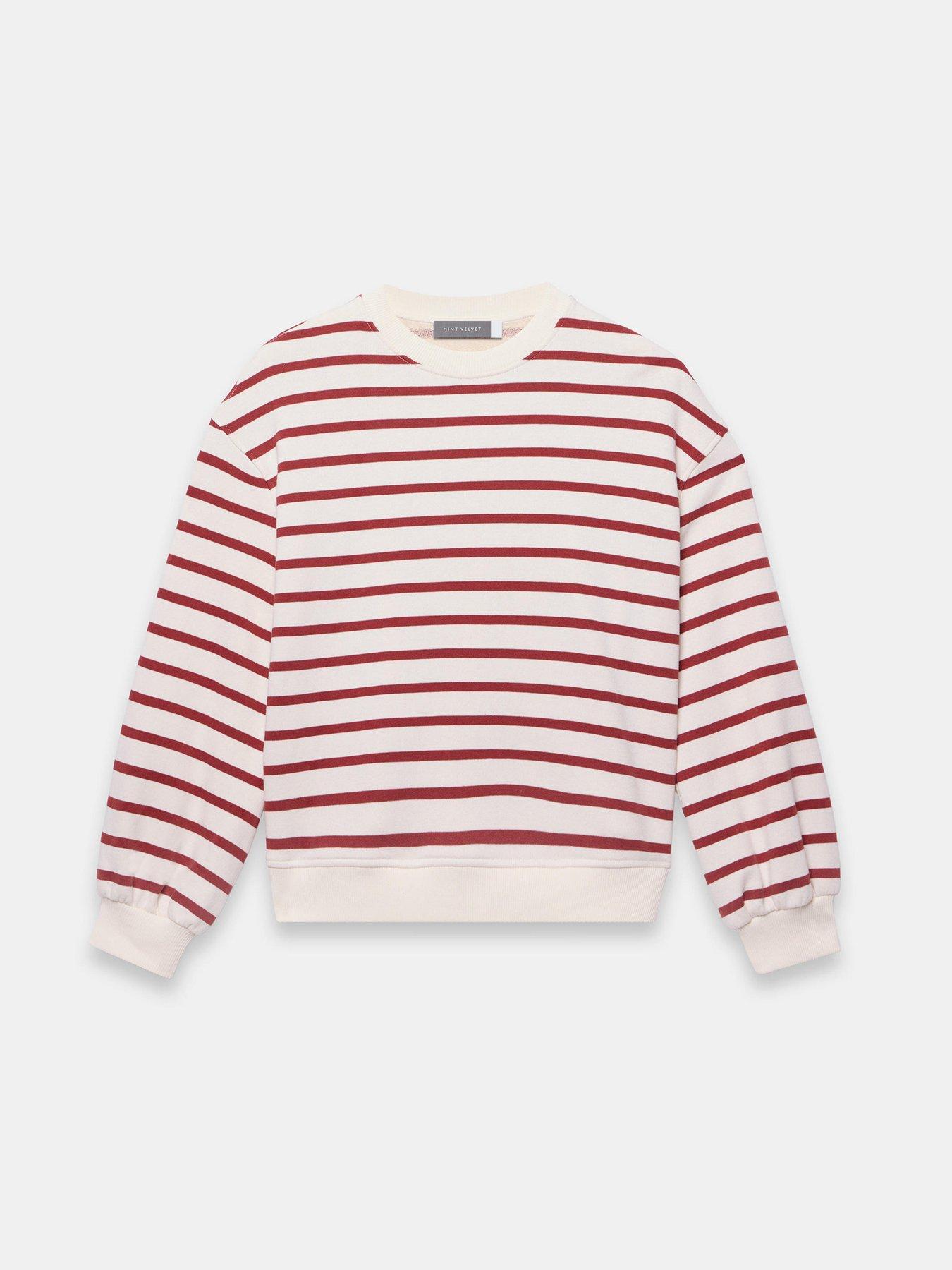 Image 5 of 6 of Mint Velvet Rust Stripe Balloon Sweatshirt - White