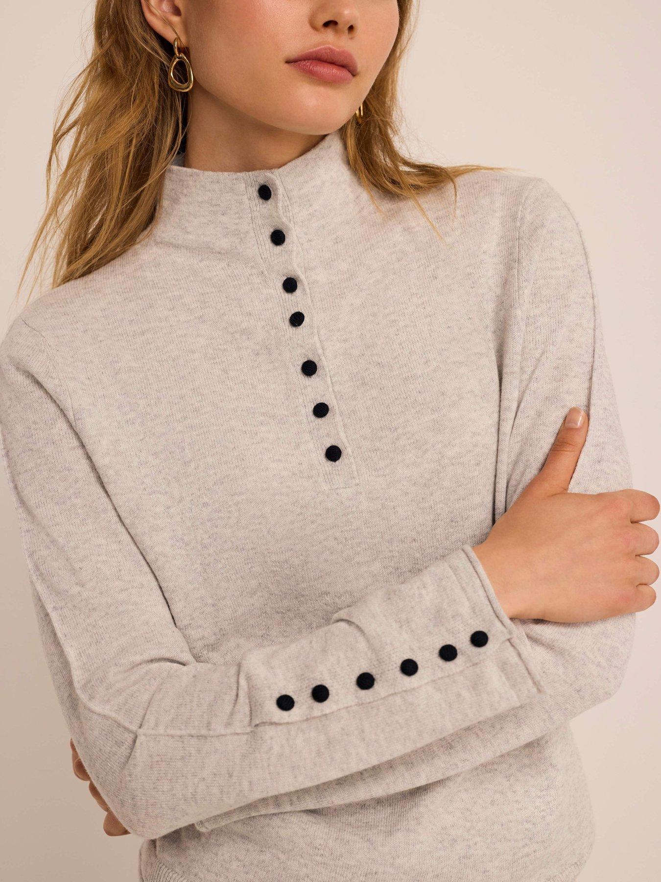 Image 3 of 6 of Mint Velvet Button Detail Knit Top - Grey