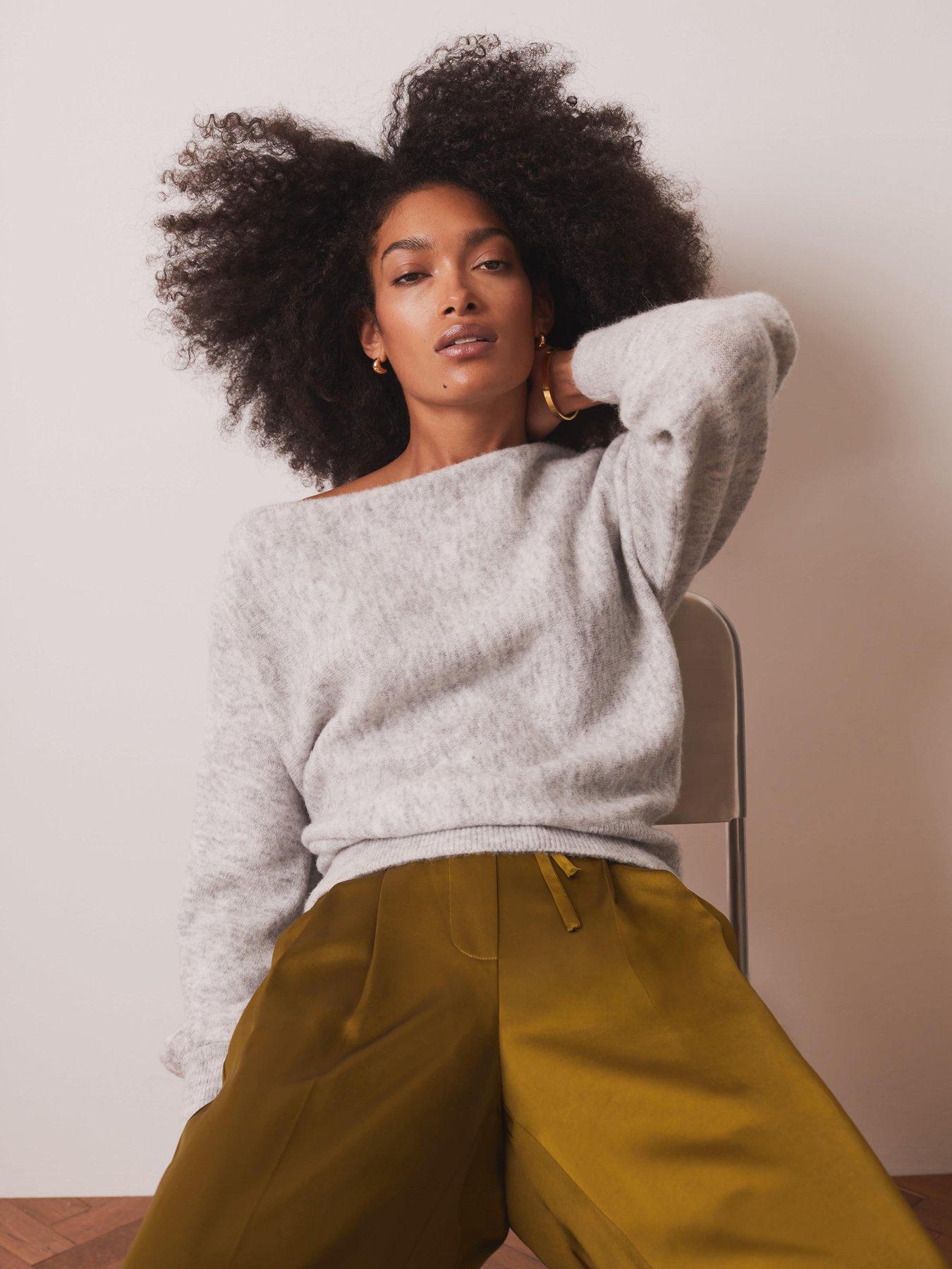 Image 1 of 6 of Mint Velvet Slash Neck Jumper - Grey