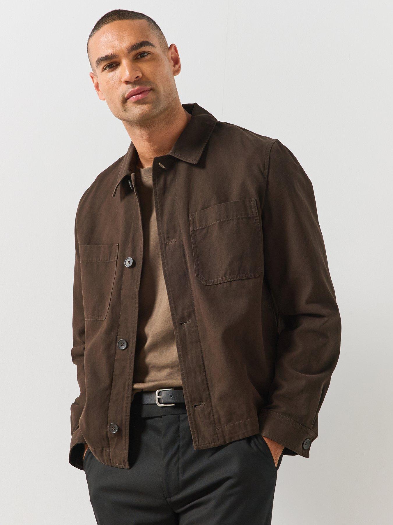 Image 1 of 6 of Mango Mens Hampton Regular Fit Cotton Overshirt - Brown