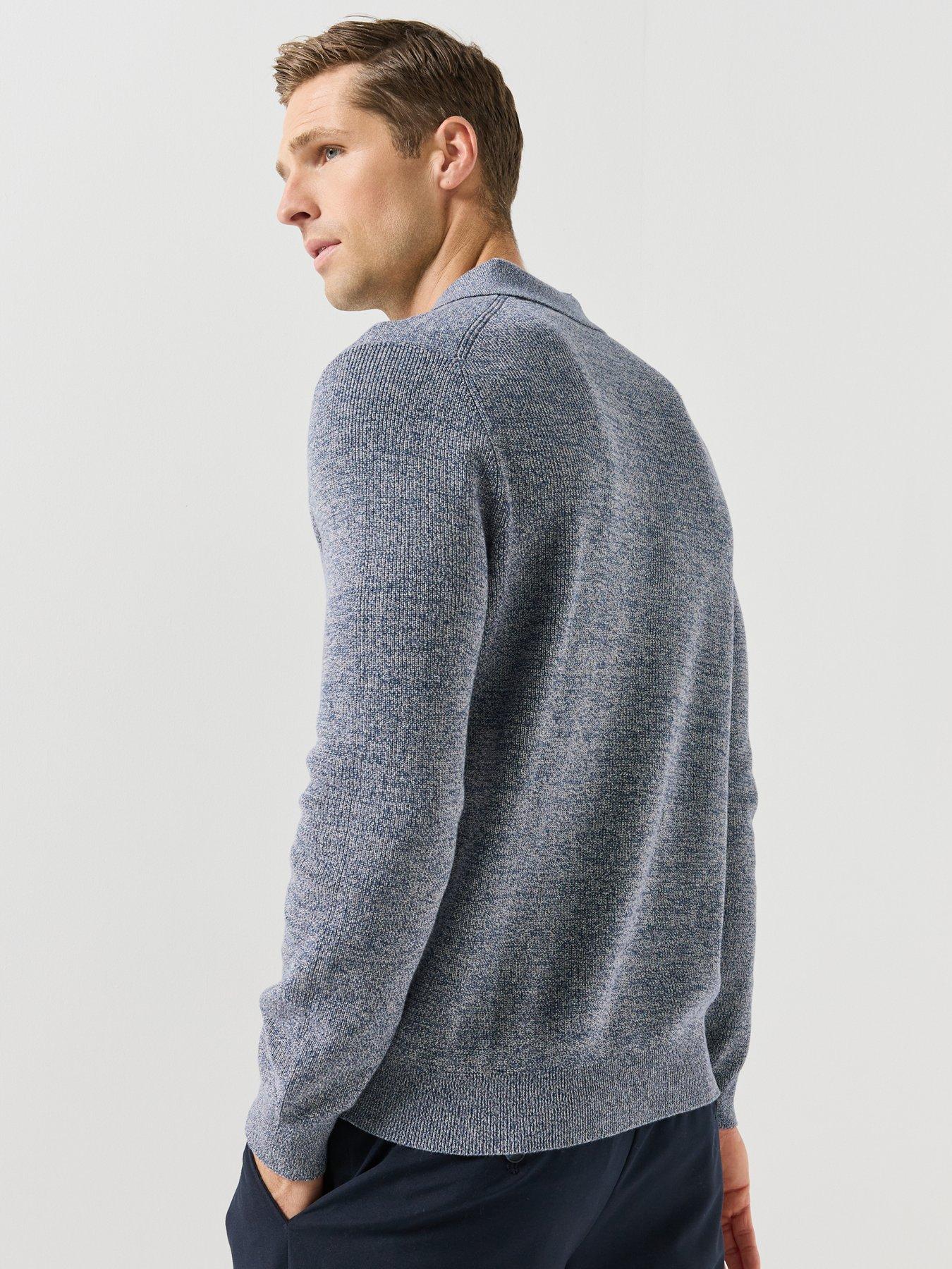 Image 2 of 6 of Mango Mens Ribbed Knitted Polo Shirt Sweater - Blue