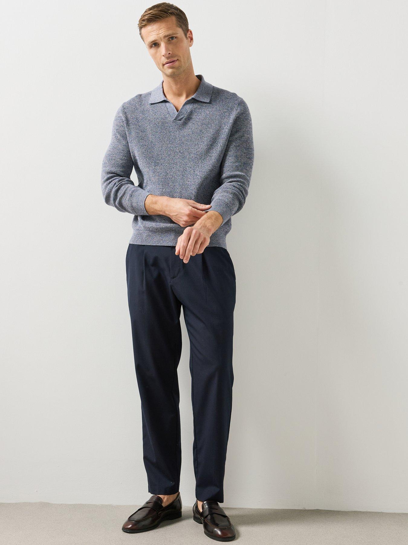 Image 3 of 6 of Mango Mens Ribbed Knitted Polo Shirt Sweater - Blue