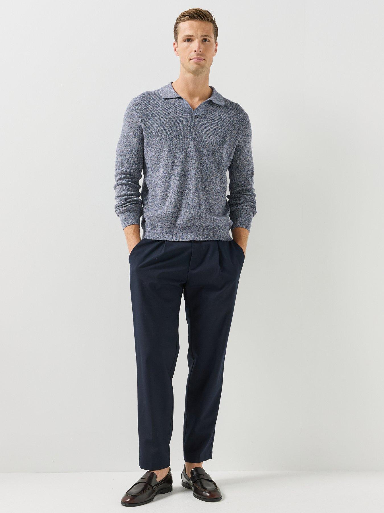 Image 6 of 6 of Mango Mens Ribbed Knitted Polo Shirt Sweater - Blue