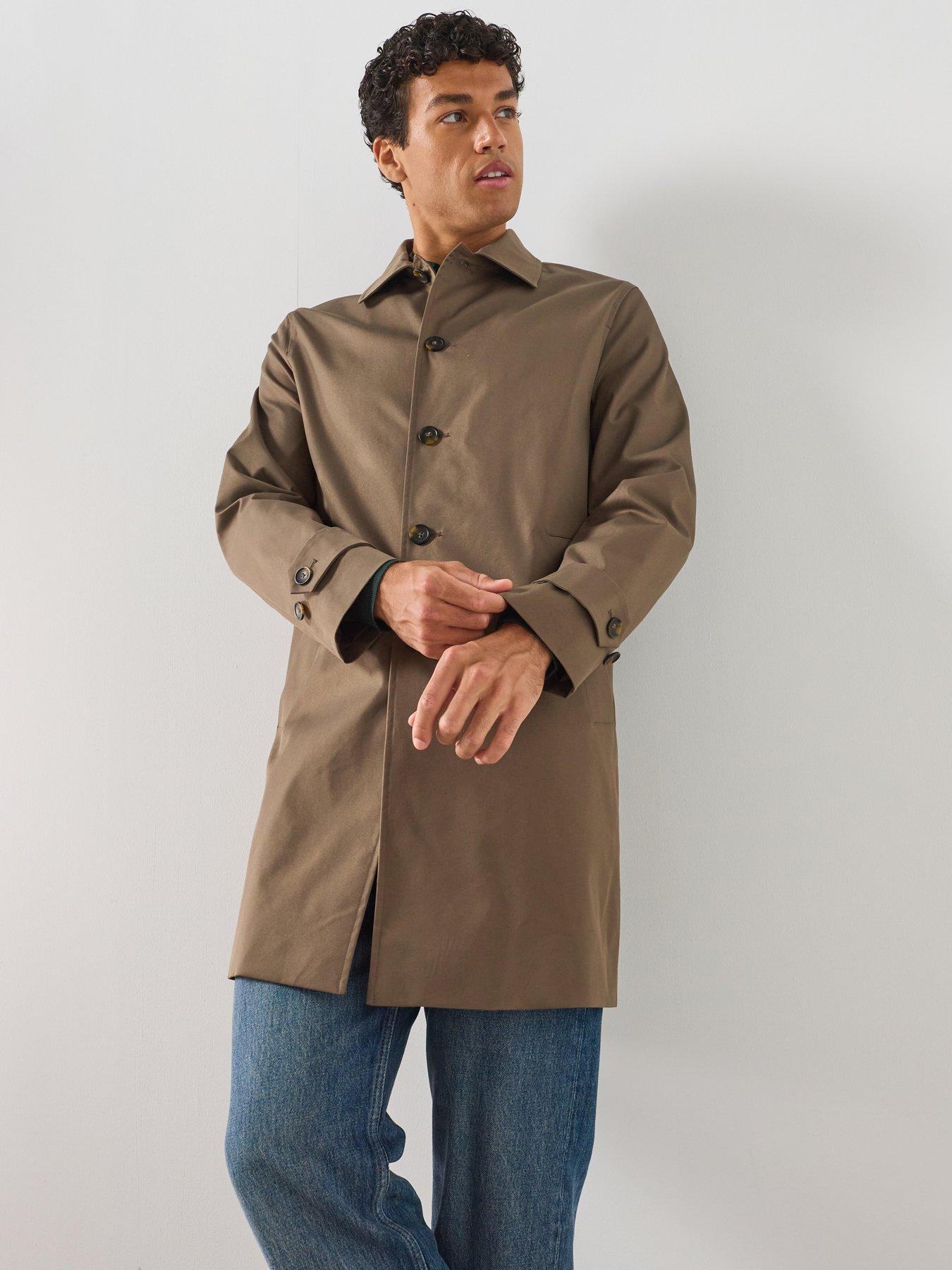 Mango Men's Water-Repellent Gabardine Coat with Pockets - Brown
