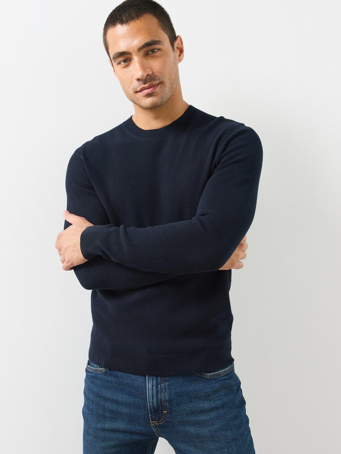 Image 1 of 6 of Mango Fine Knit Cotton Blend Sweater - Navy