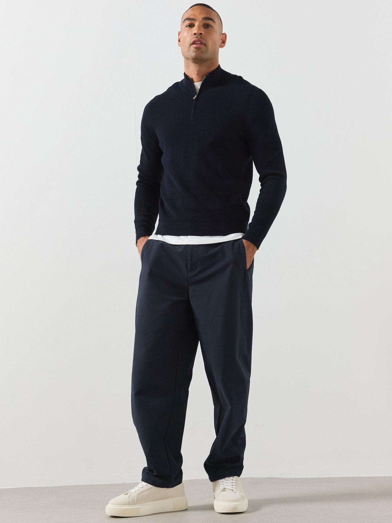 Image 1 of 5 of Mango Fine Knit Textured Zip Up Jersey - Navy
