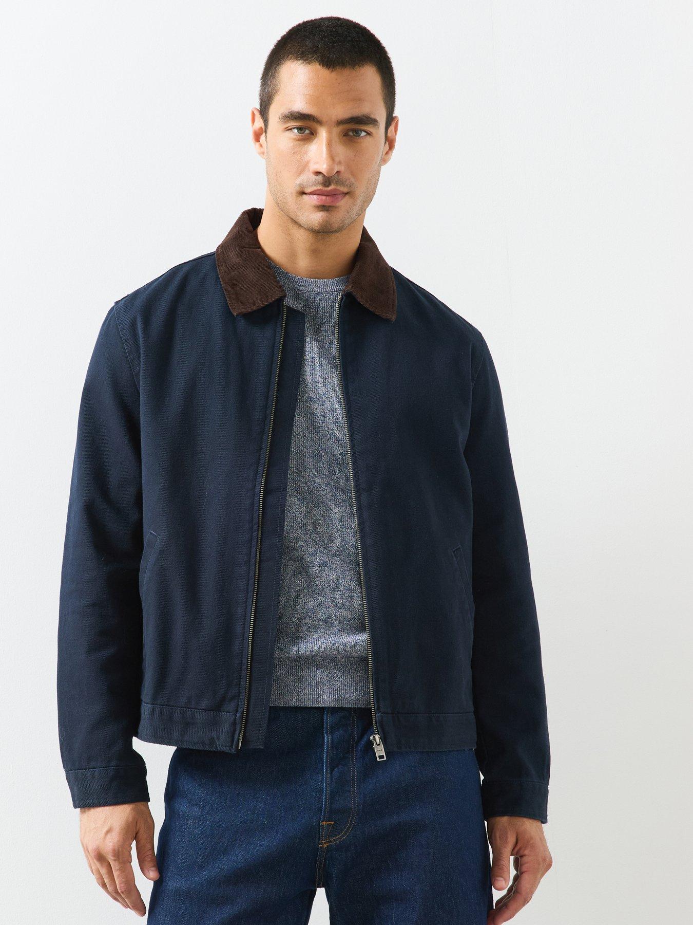 Image 1 of 5 of Mango Corduroy Collar Denim Jacket - Navy