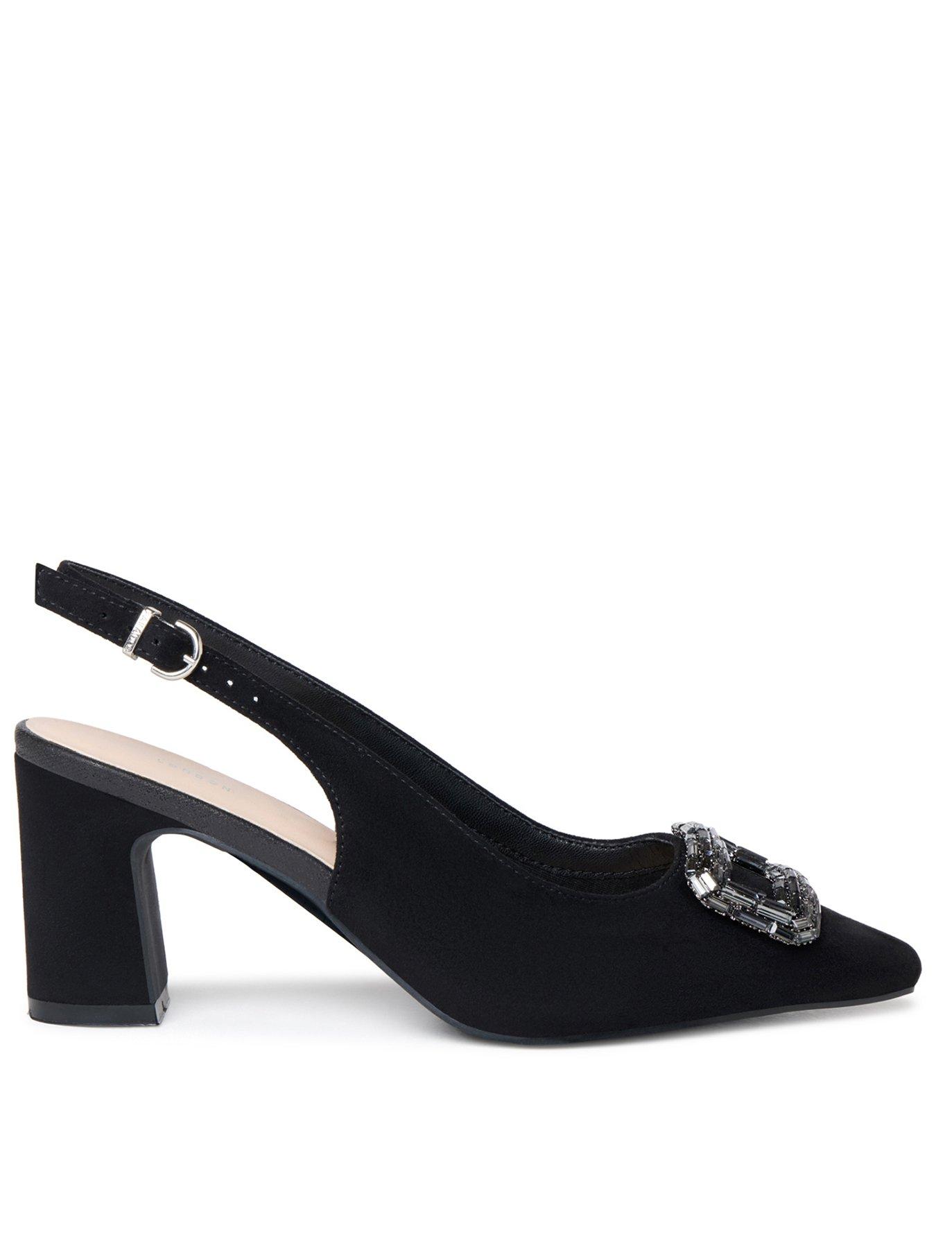 Image 1 of 7 of Paradox London Gabriella Wide Fit Embellished Buckle Block Heel Shoe - Black