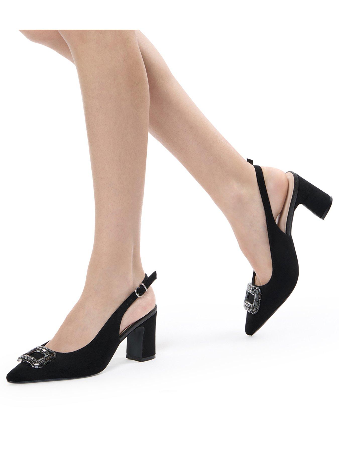 Image 2 of 7 of Paradox London Gabriella Wide Fit Embellished Buckle Block Heel Shoe - Black
