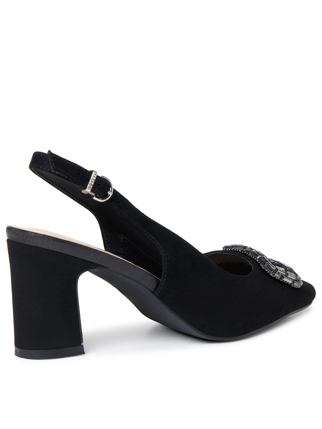 Image 3 of 7 of Paradox London Gabriella Wide Fit Embellished Buckle Block Heel Shoe - Black