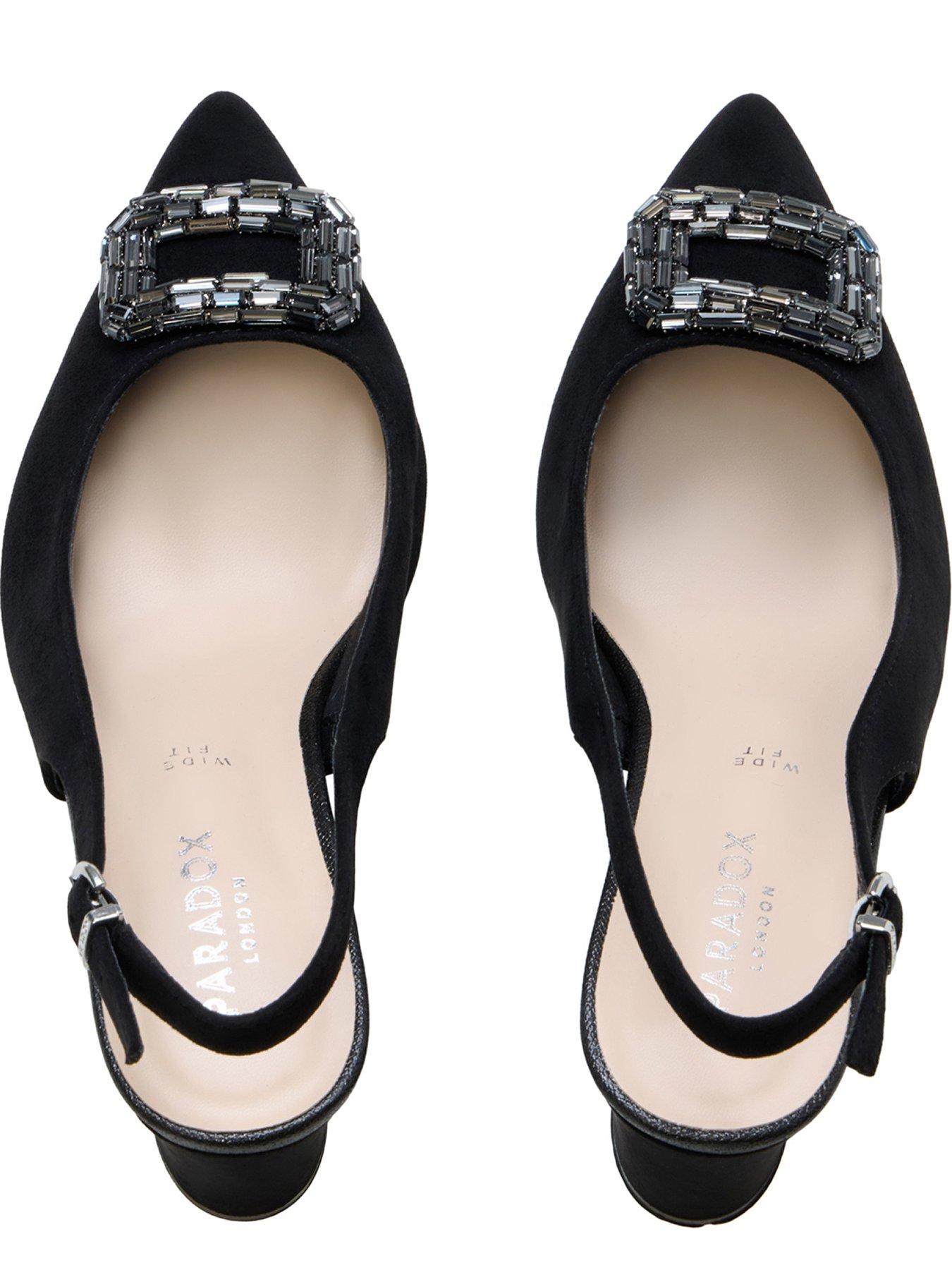 Image 4 of 7 of Paradox London Gabriella Wide Fit Embellished Buckle Block Heel Shoe - Black