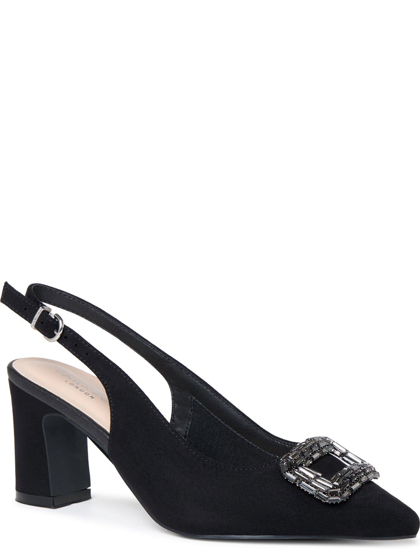 Image 5 of 7 of Paradox London Gabriella Wide Fit Embellished Buckle Block Heel Shoe - Black