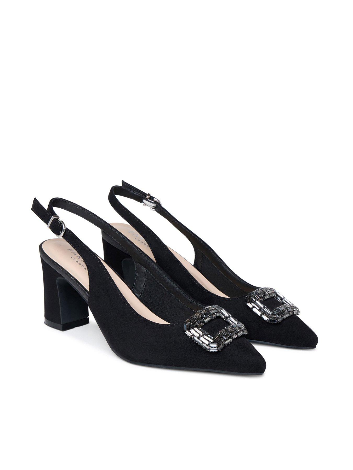 Image 6 of 7 of Paradox London Gabriella Wide Fit Embellished Buckle Block Heel Shoe - Black