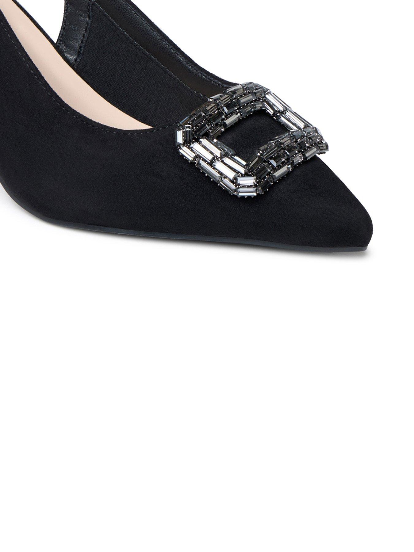 Image 7 of 7 of Paradox London Gabriella Wide Fit Embellished Buckle Block Heel Shoe - Black