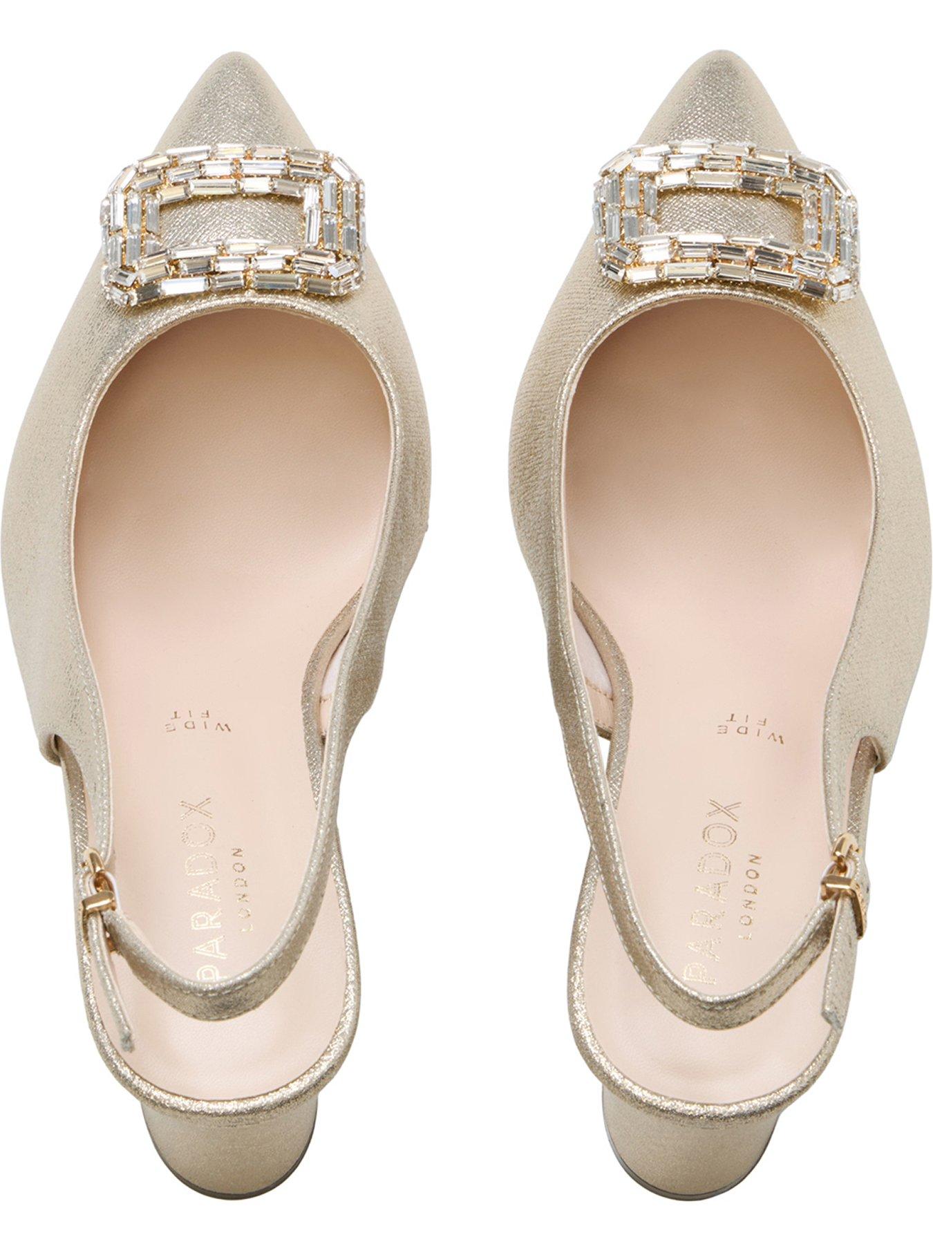 Image 4 of 7 of Paradox London Gabriella Wide Fit Embellished Buckle Block Heel Shoe - Champagne