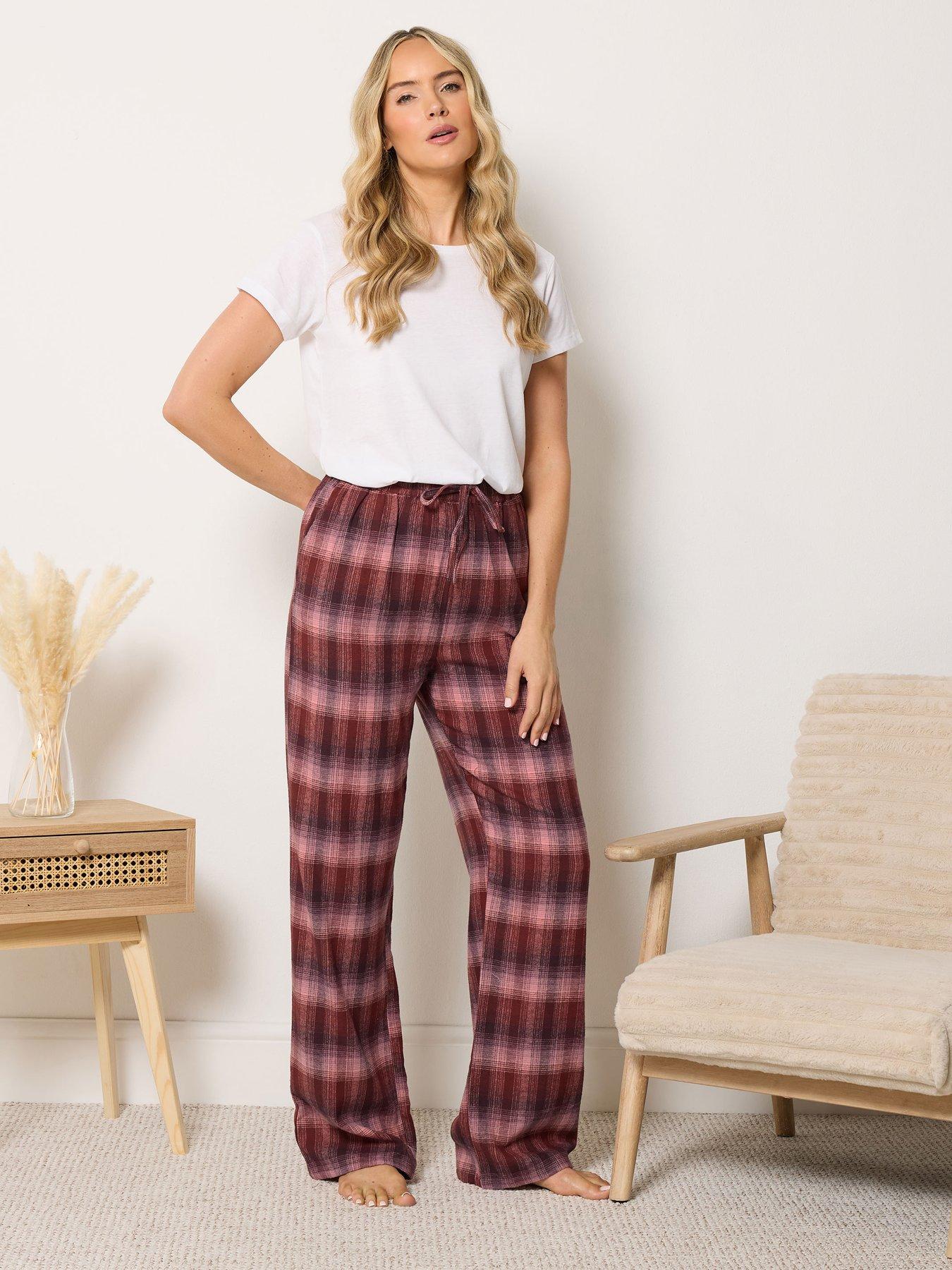 Image 3 of 4 of Long Tall Sally Womens Tall Wide Leg Check Pyjama Pants - Pink