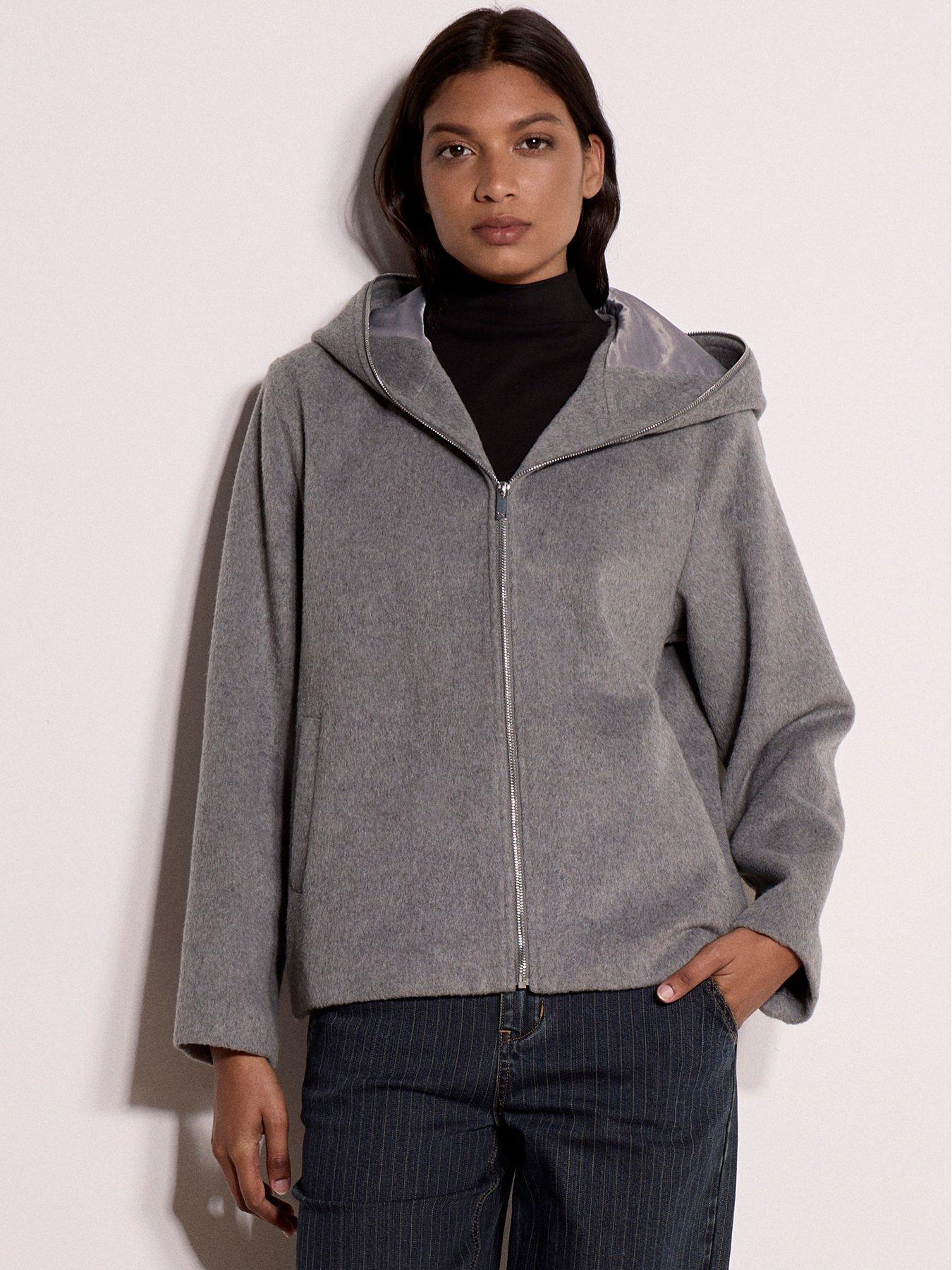 Apricot Full Zip Hooded Wool Jacket - Grey