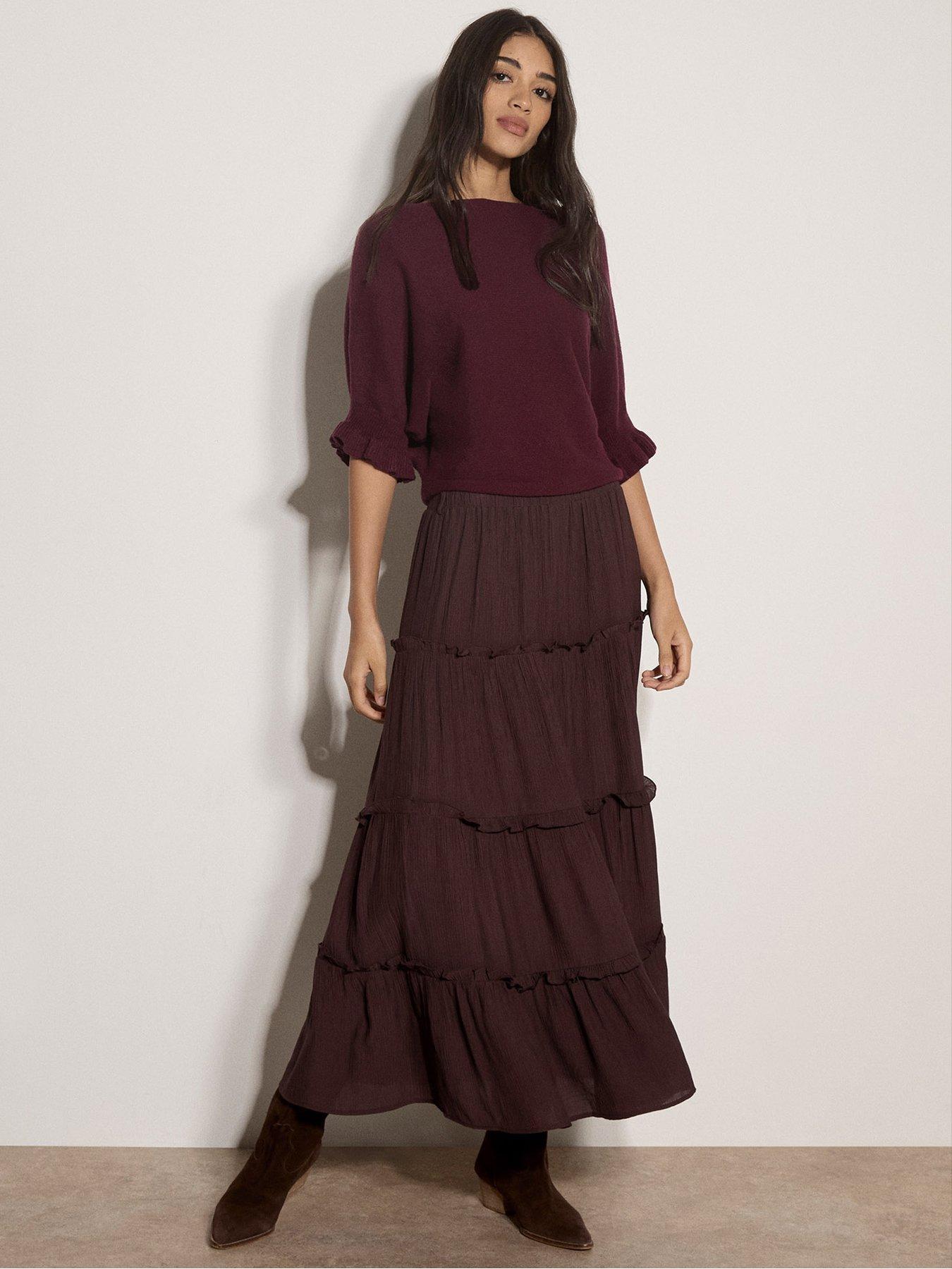 Apricot Ruffle Sleeve Batwing Jumper - Red