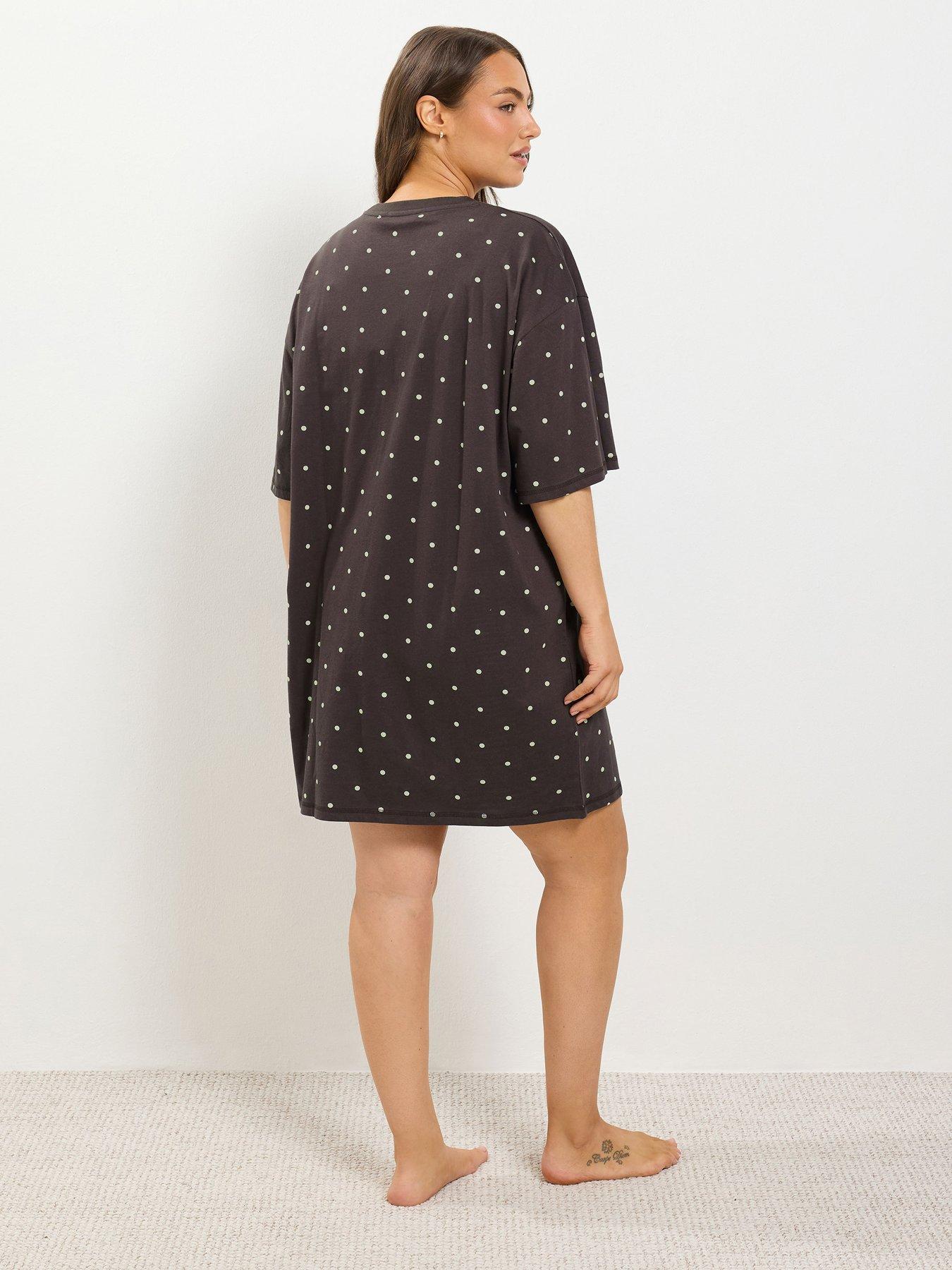 Image 2 of 4 of Yours Womens Curve Polka Dot Relaxed Fit Sleep T-Shirt Nightdress - Brown