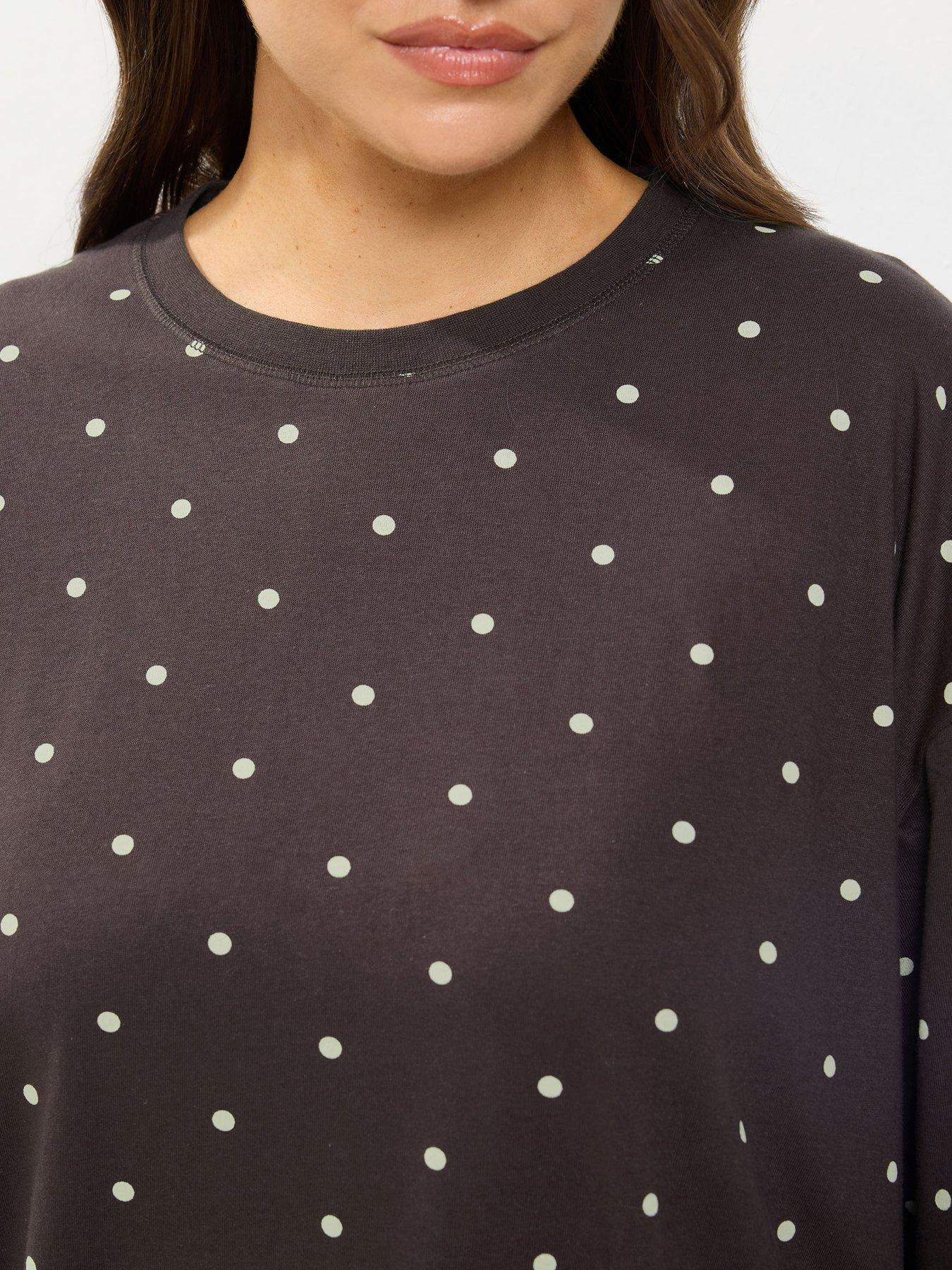 Image 4 of 4 of Yours Womens Curve Polka Dot Relaxed Fit Sleep T-Shirt Nightdress - Brown