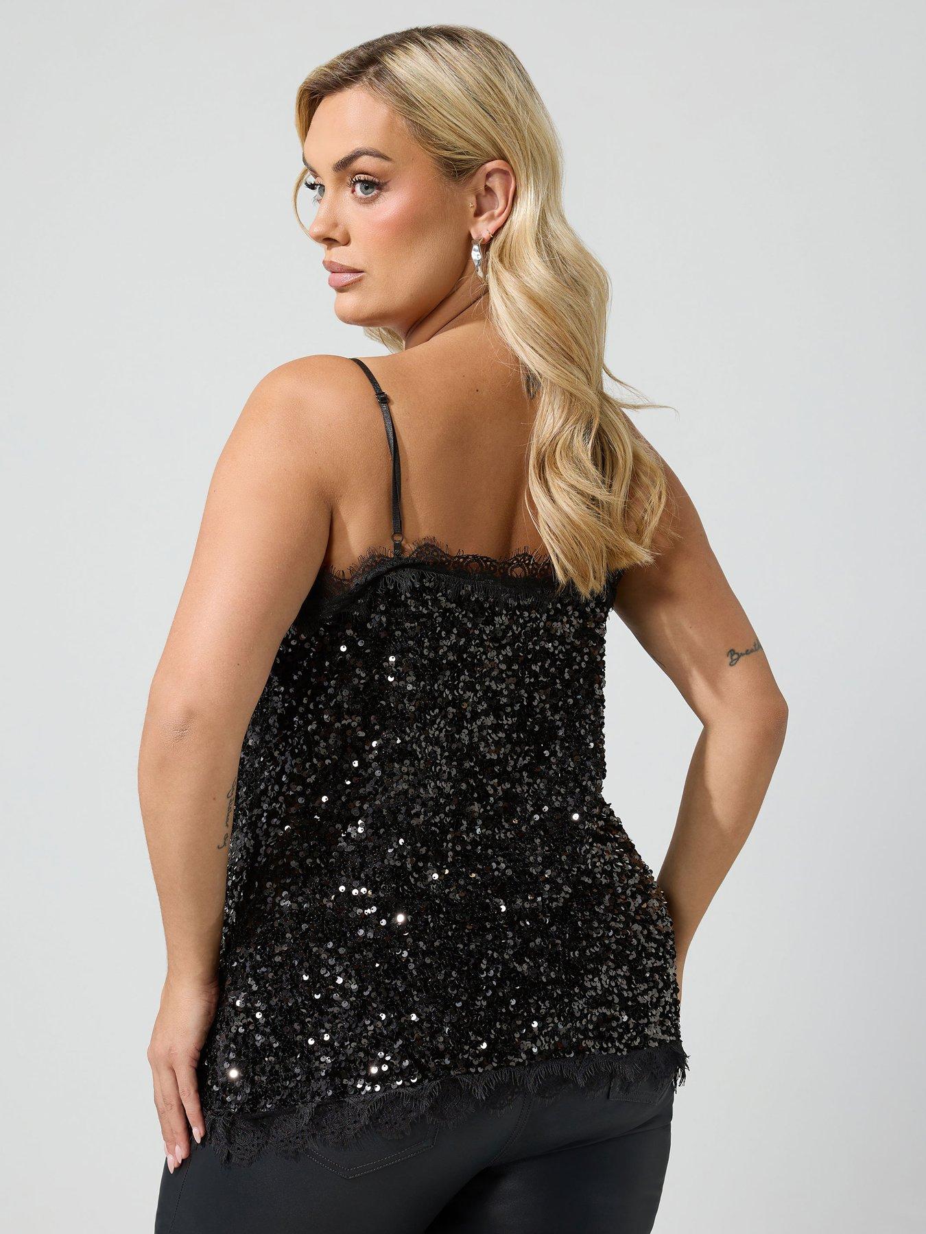 Image 2 of 4 of Yours Curve Sequin Velvet Lace Top