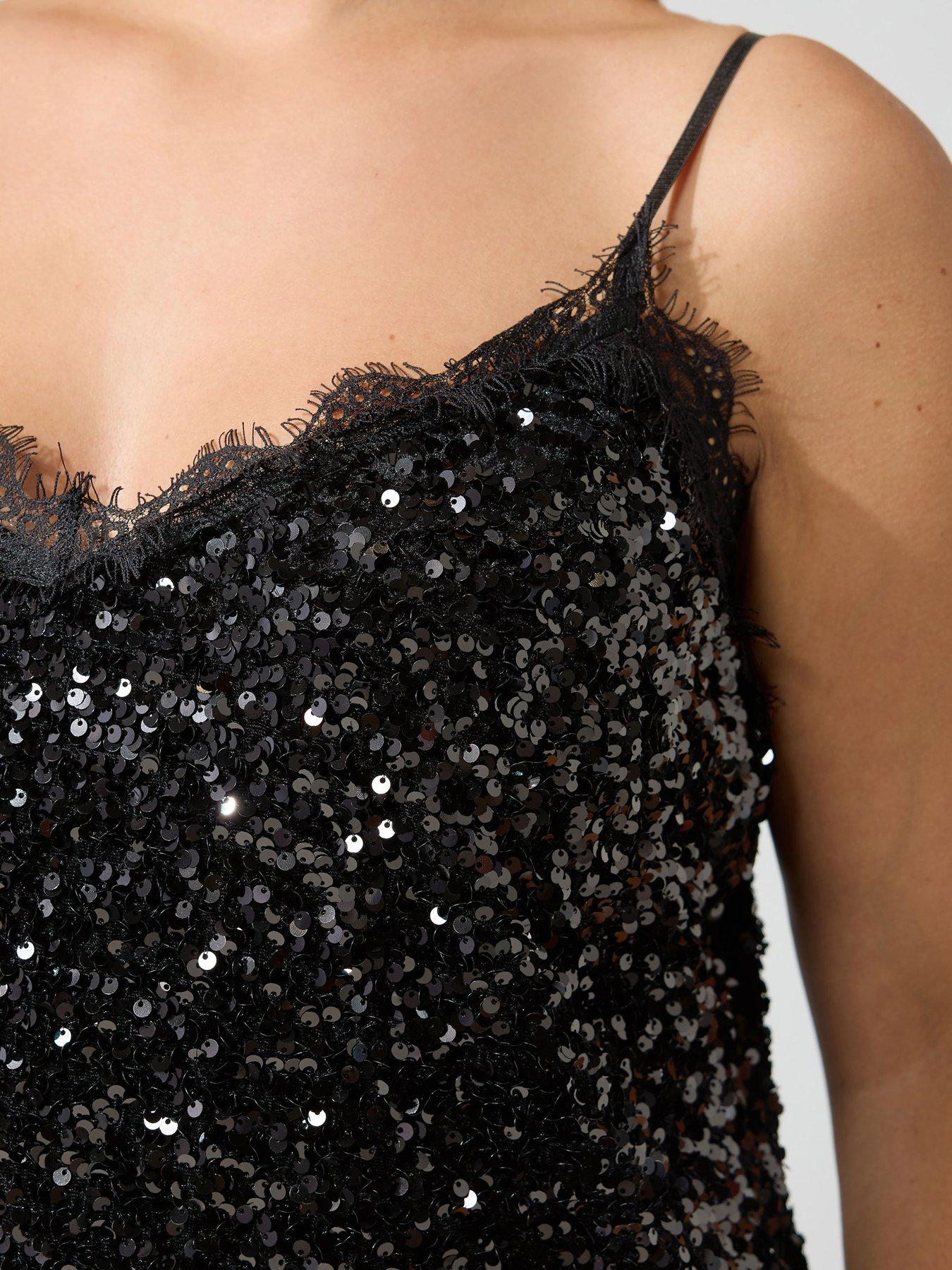 Image 4 of 4 of Yours Curve Sequin Velvet Lace Top