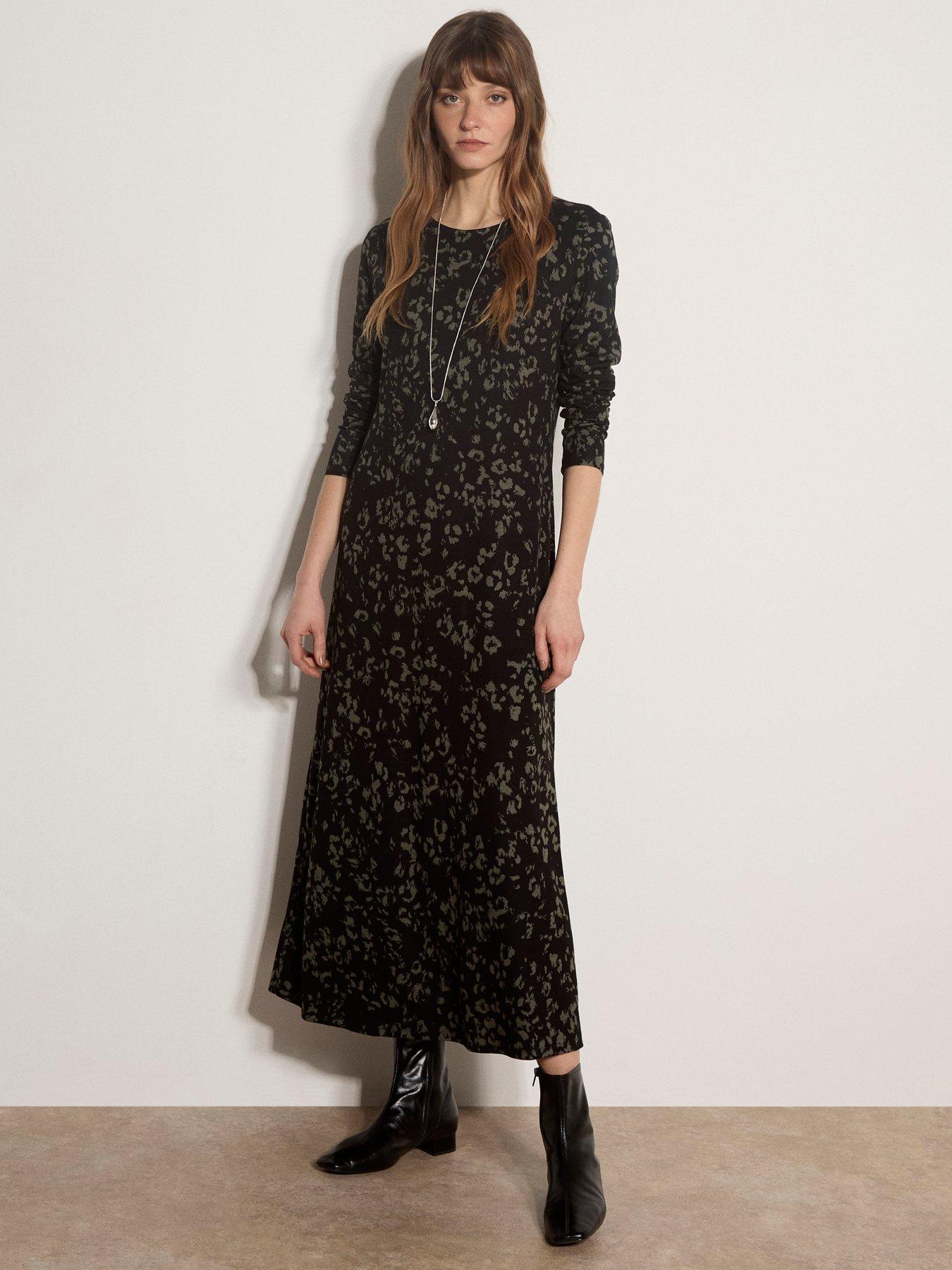 Image 1 of 4 of Apricot Distressed Leopard Jersey Midaxi Dress - Black