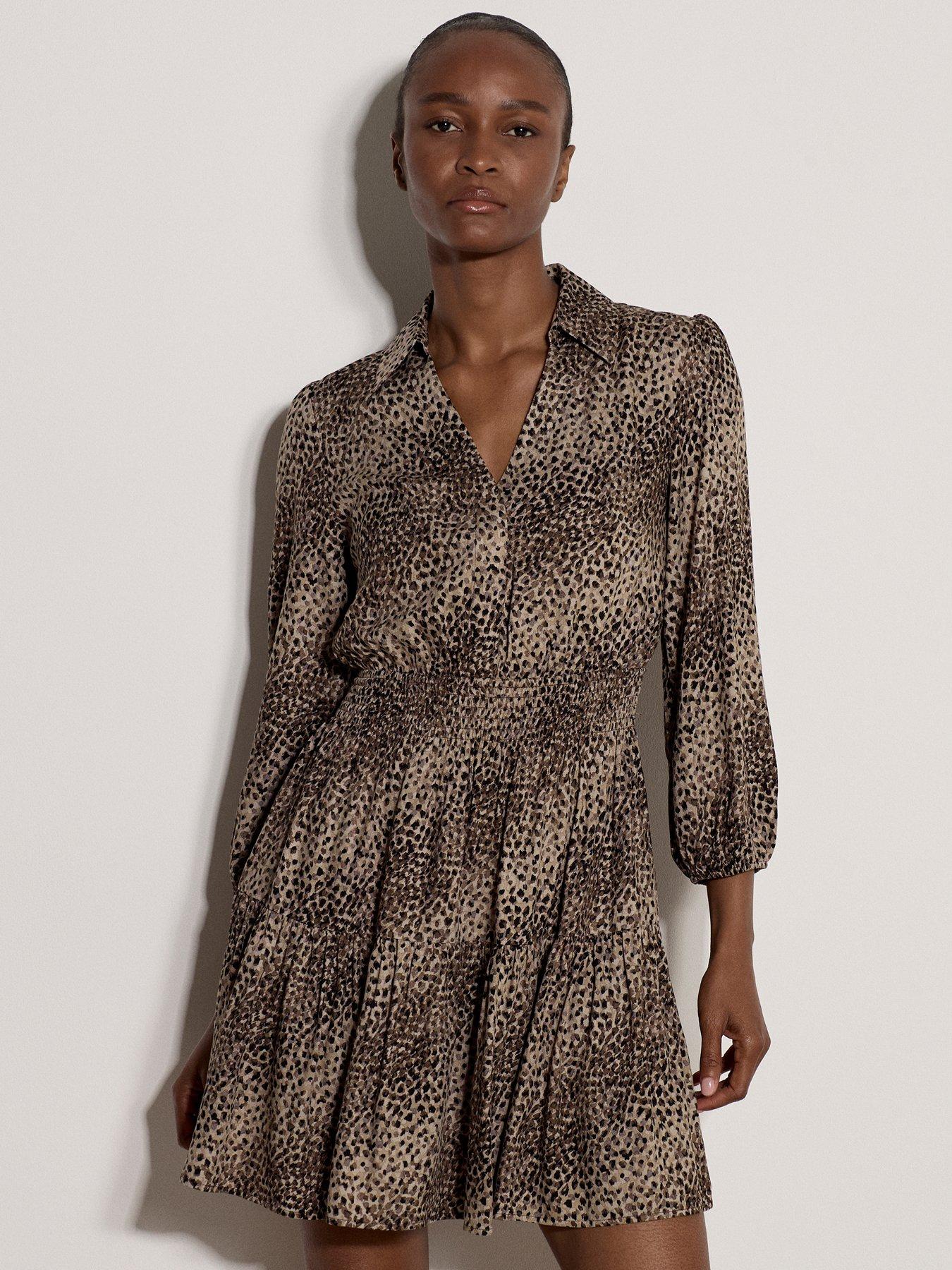 Apricot Animal Print Smocked Mini Dress - Brown