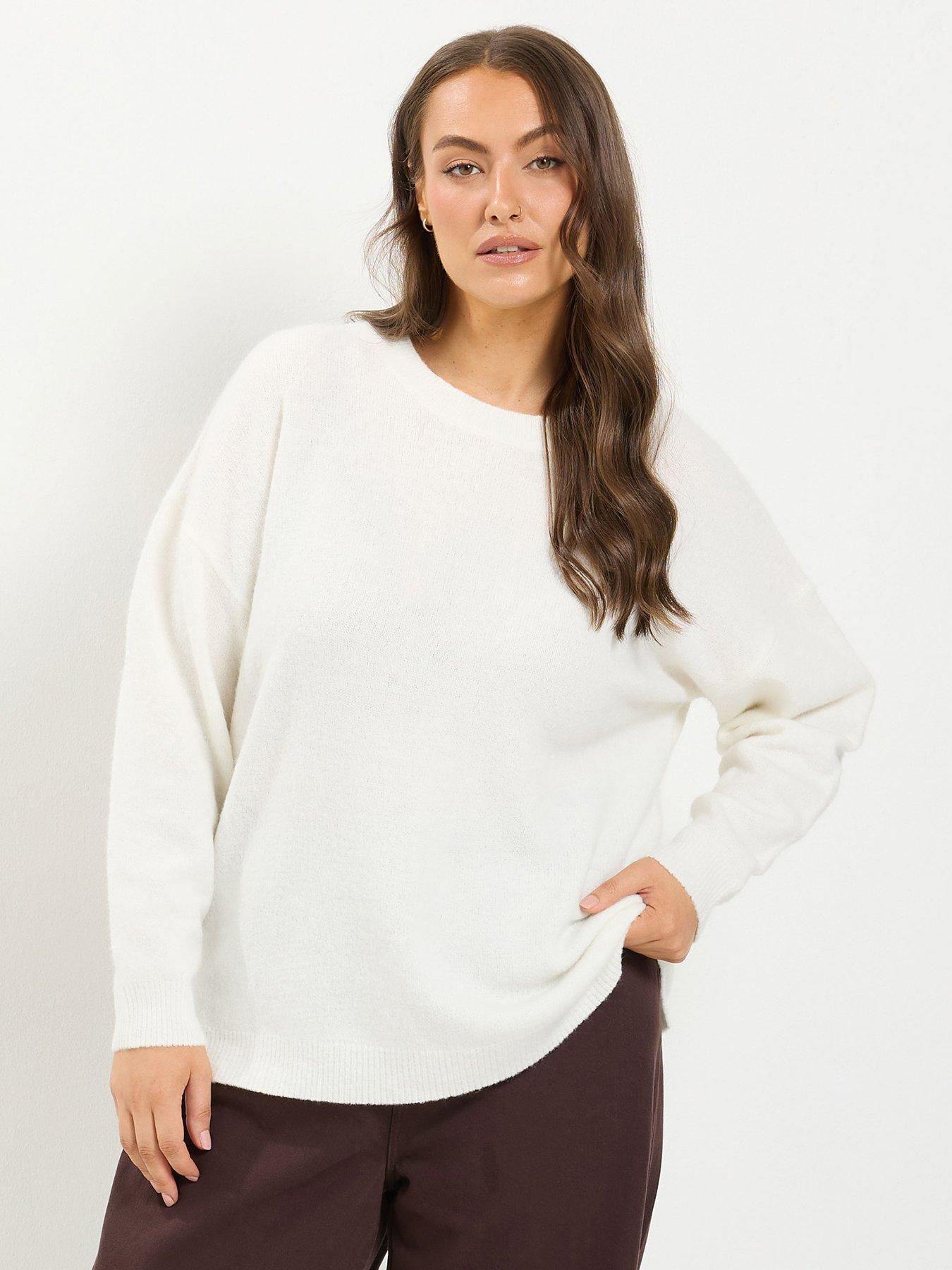 Image 1 of 4 of Yours Womens Curve V Neck Soft Touch Jumper - Cream