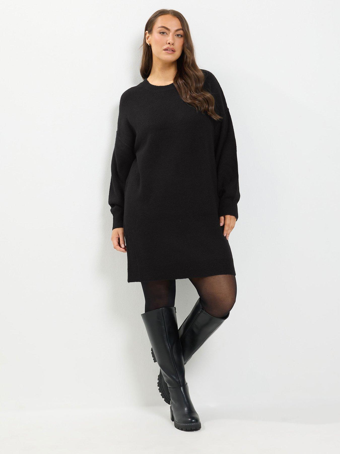Yours Womens Curve Crew Neck Long Sleeve Jumper Dress - Black