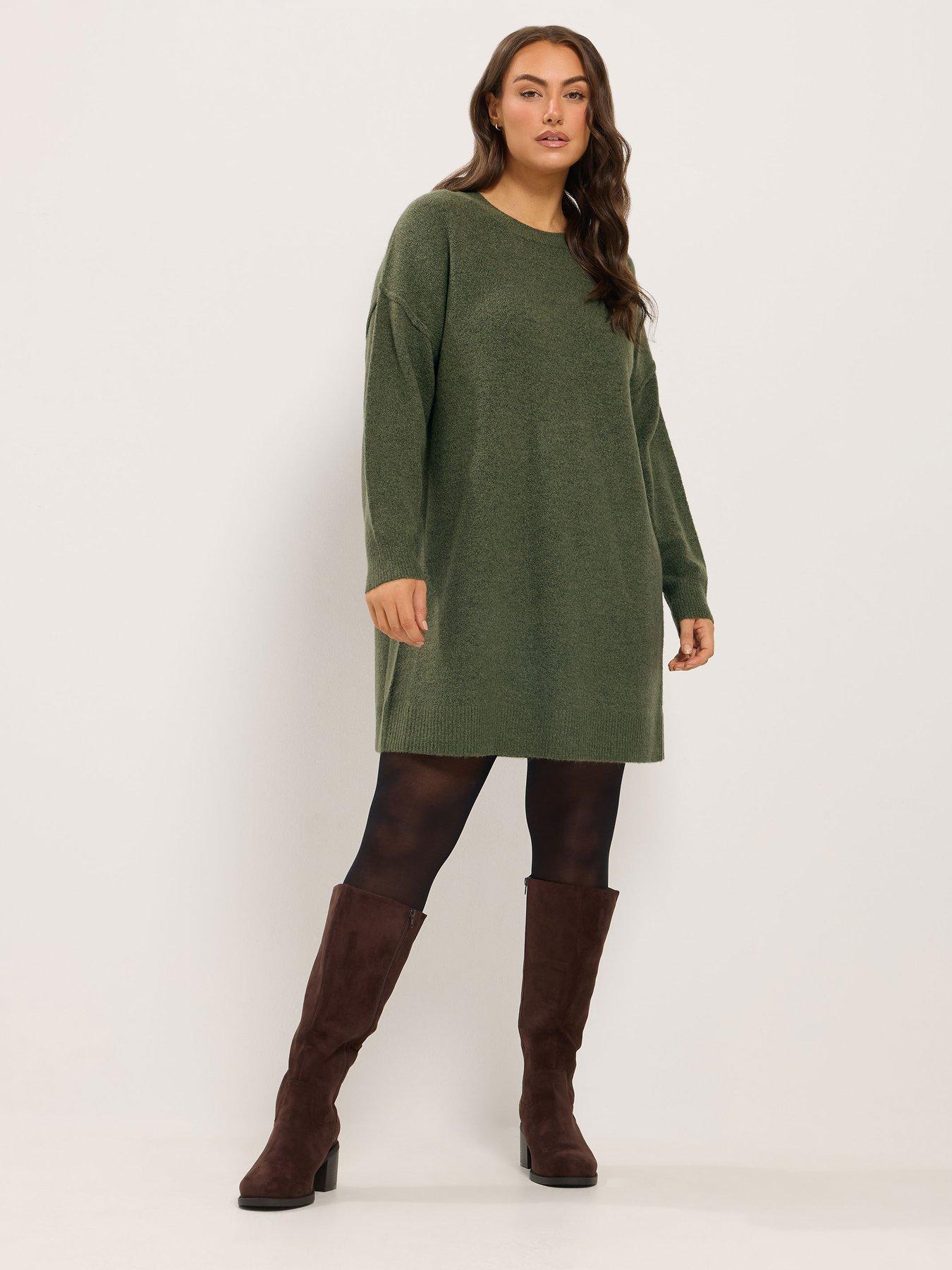 Yours Womens Curve Relaxed Fit Soft-Touch Jumper Dress - Green