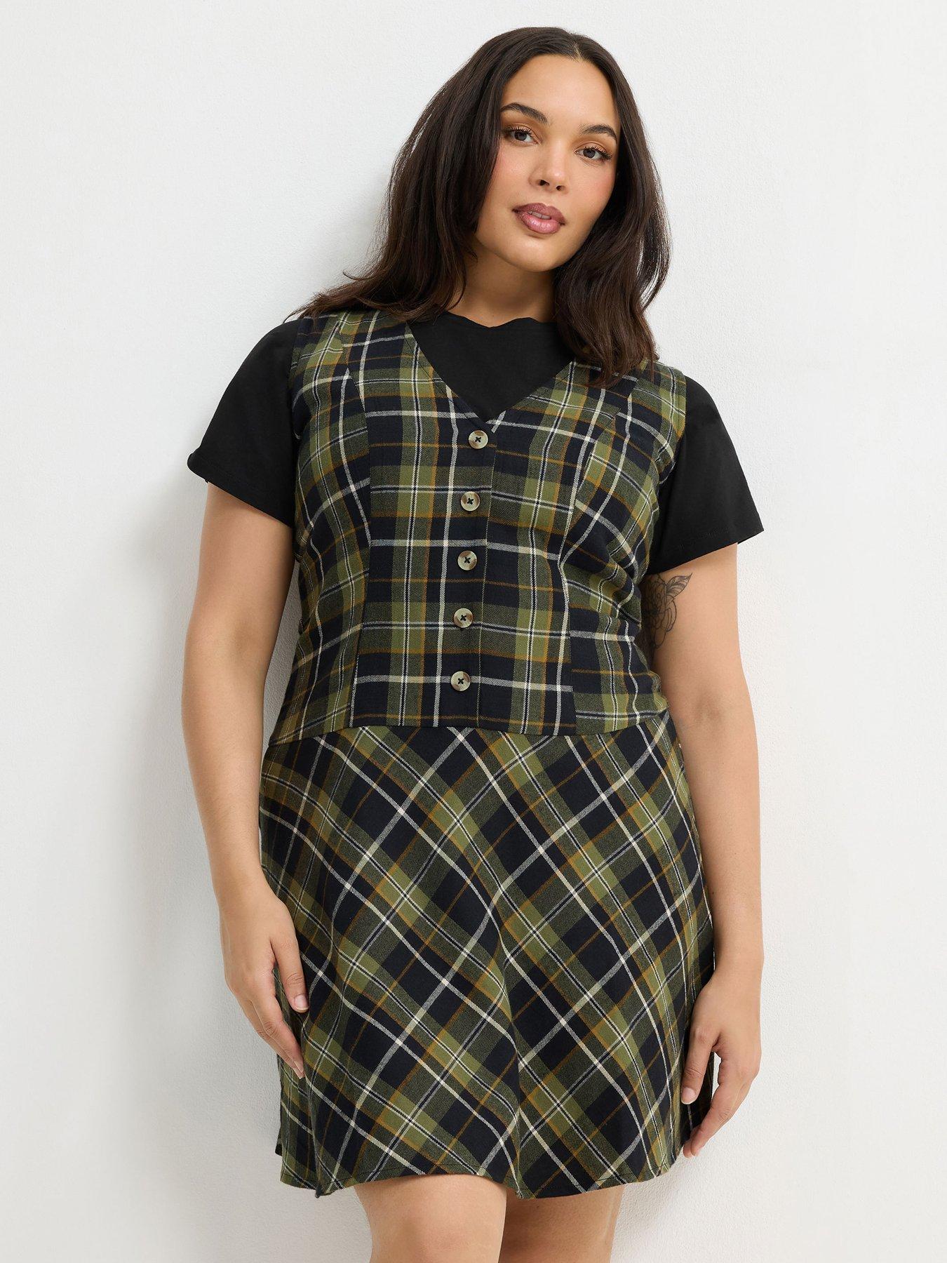 Image 1 of 4 of Yours Curve Button Pinafore Dress