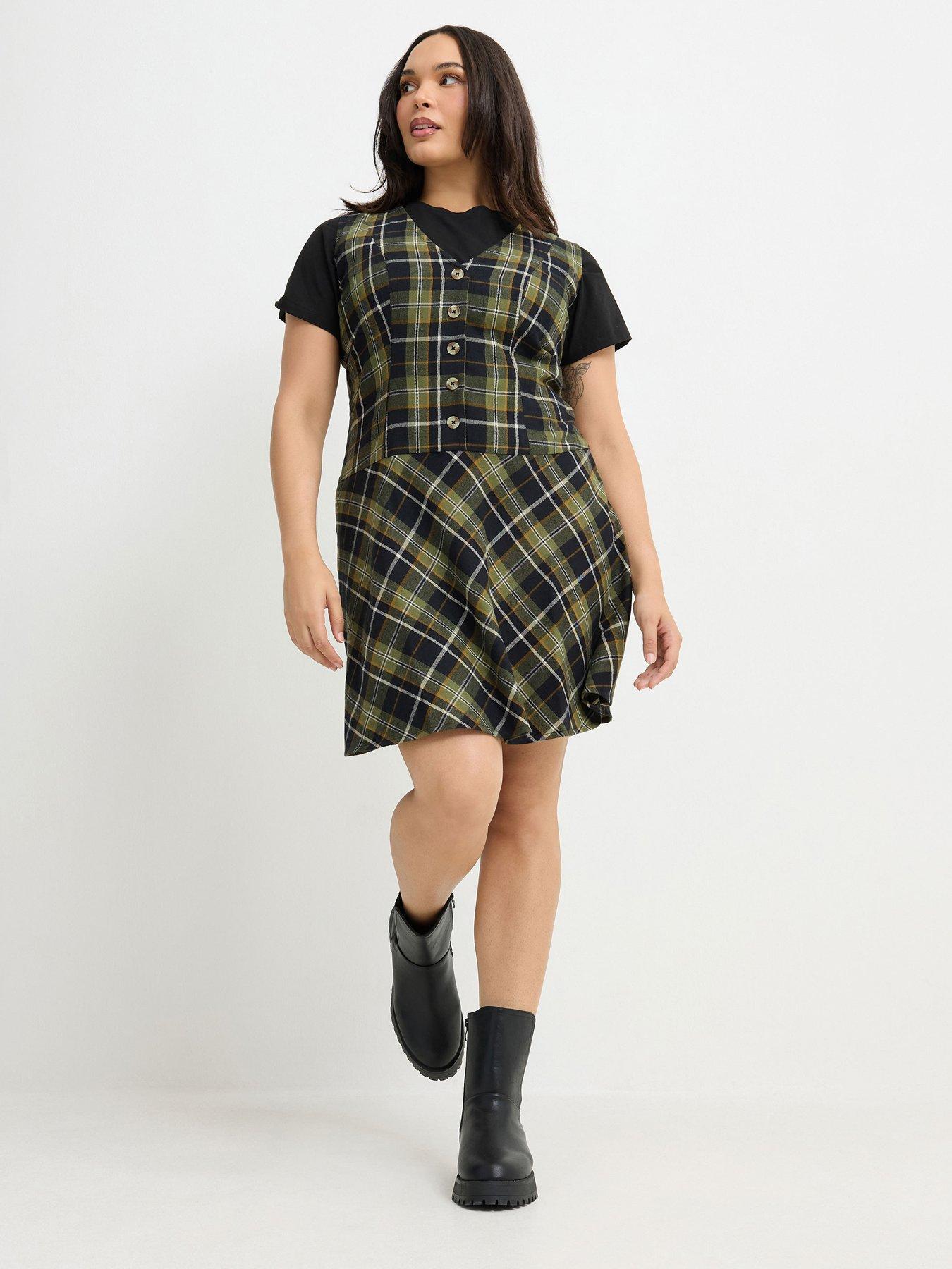 Image 3 of 4 of Yours Curve Button Pinafore Dress