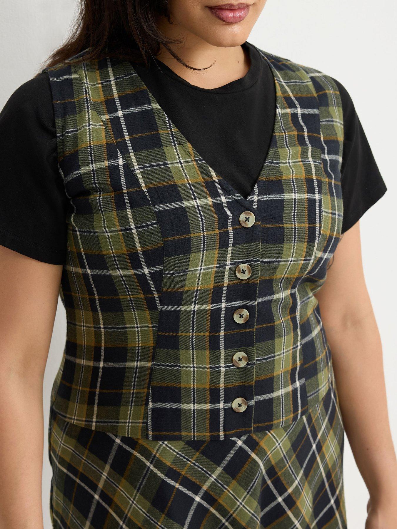 Image 4 of 4 of Yours Curve Button Pinafore Dress