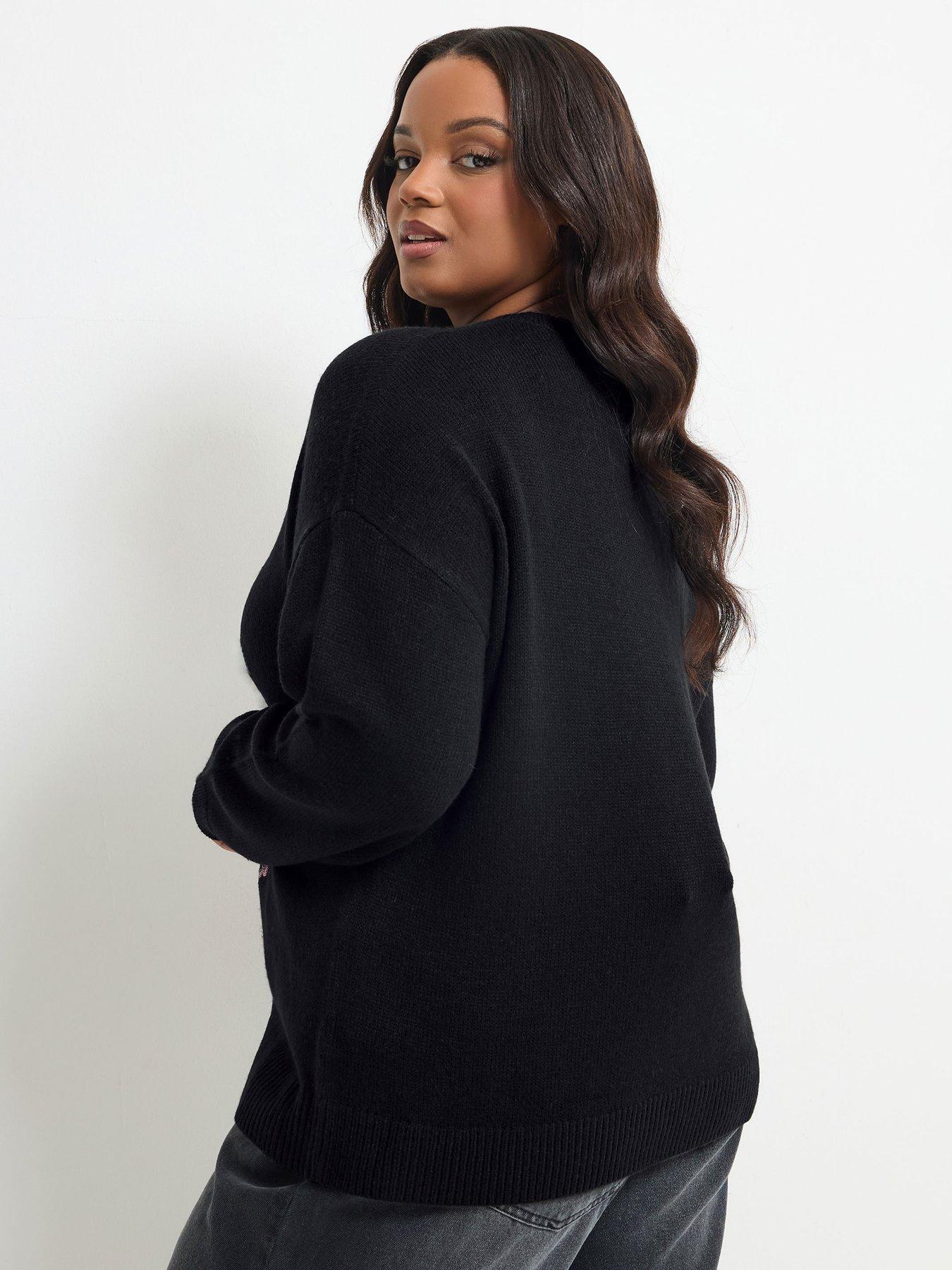 Image 2 of 4 of Yours Womens Curve Fluffy Sequin Slogan Jumper - Black