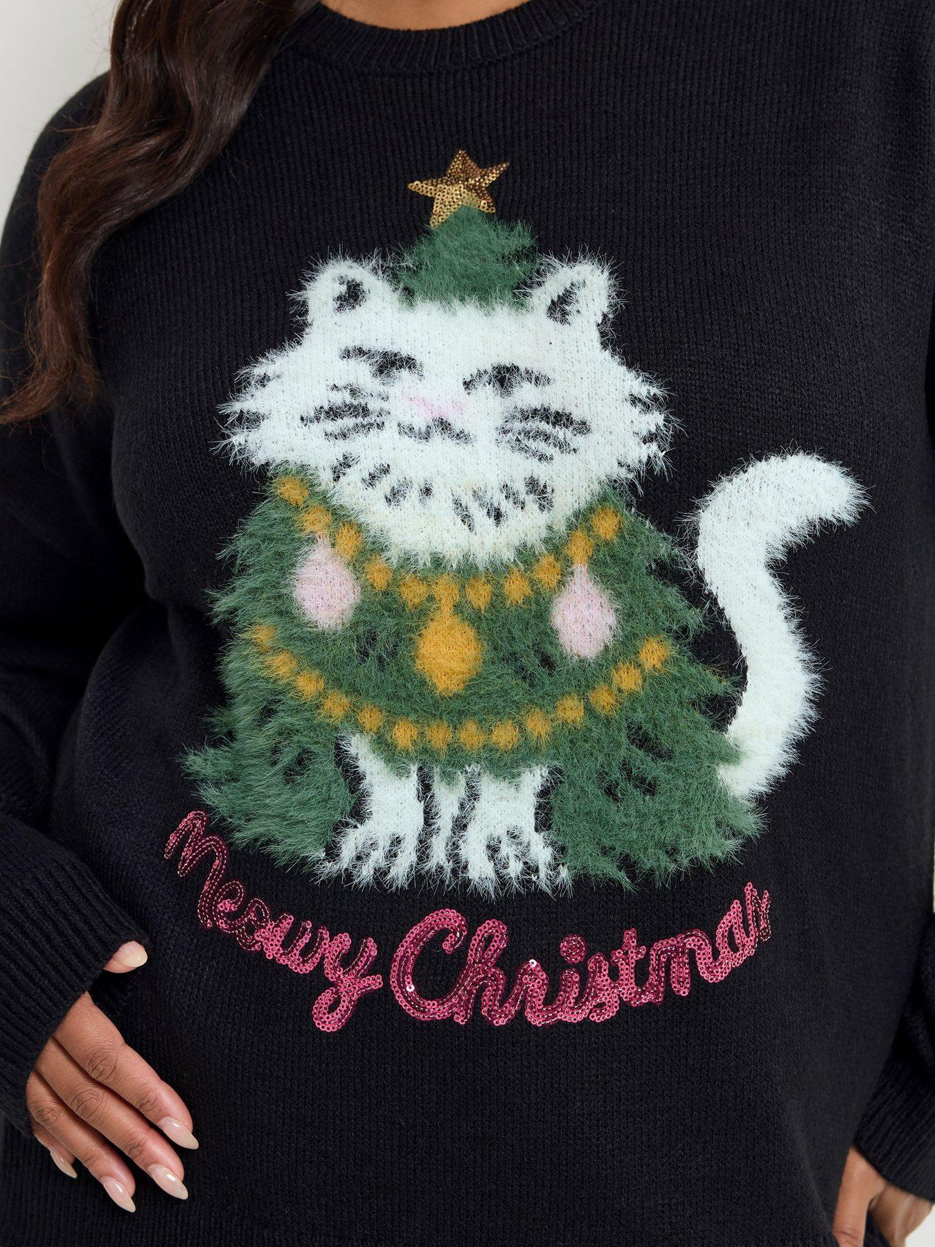 Image 4 of 4 of Yours Womens Curve Fluffy Sequin Slogan Jumper - Black
