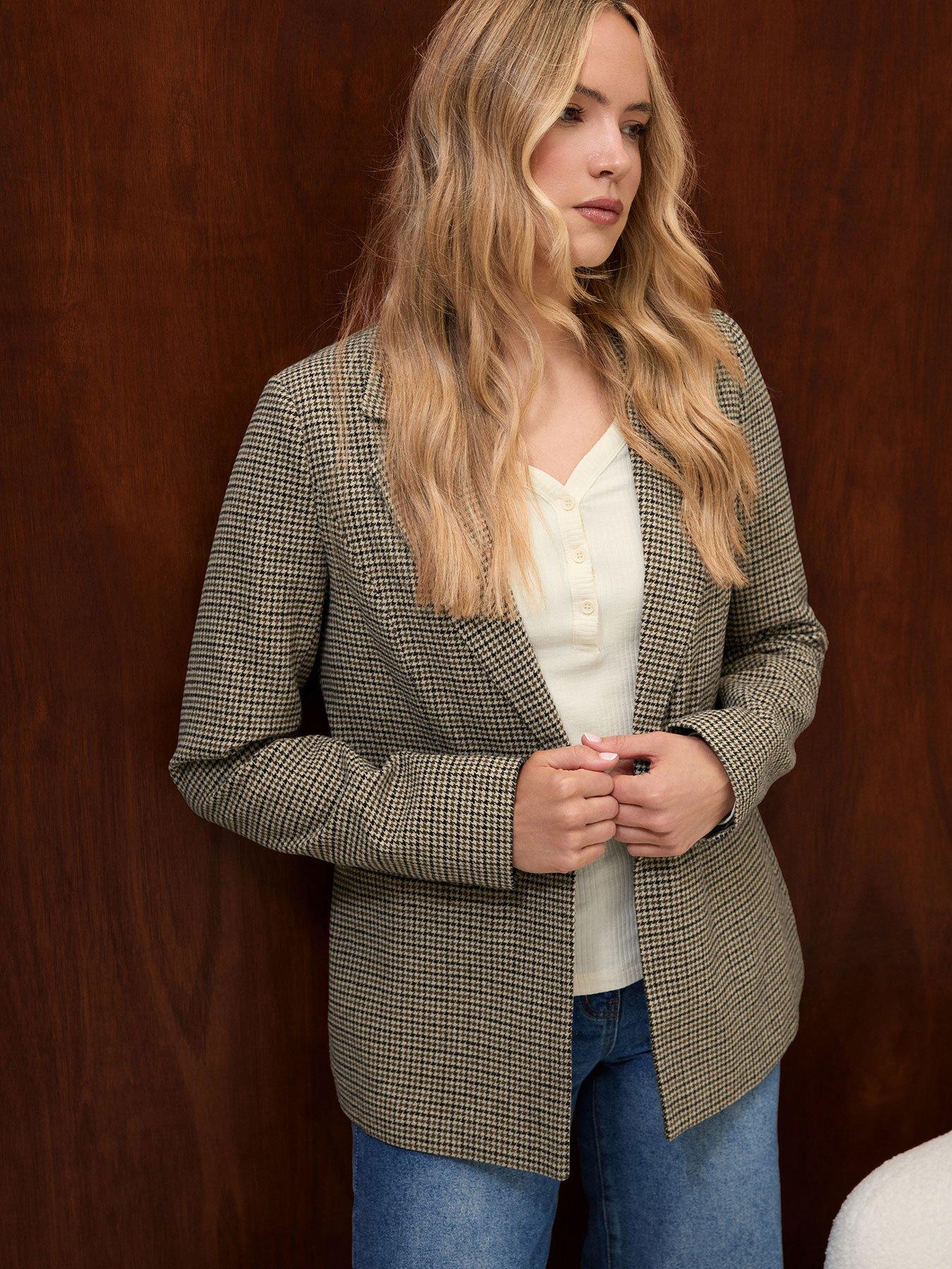 Image 1 of 4 of Long Tall Sally Womens Tall Tailored Dogtooth Jacket - Brown