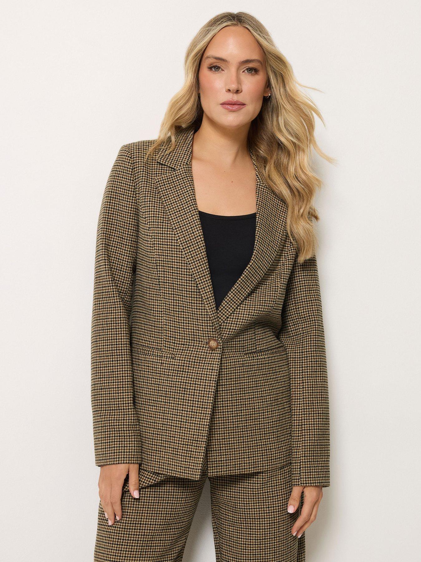 Image 4 of 4 of Long Tall Sally Womens Tall Tailored Dogtooth Jacket - Brown