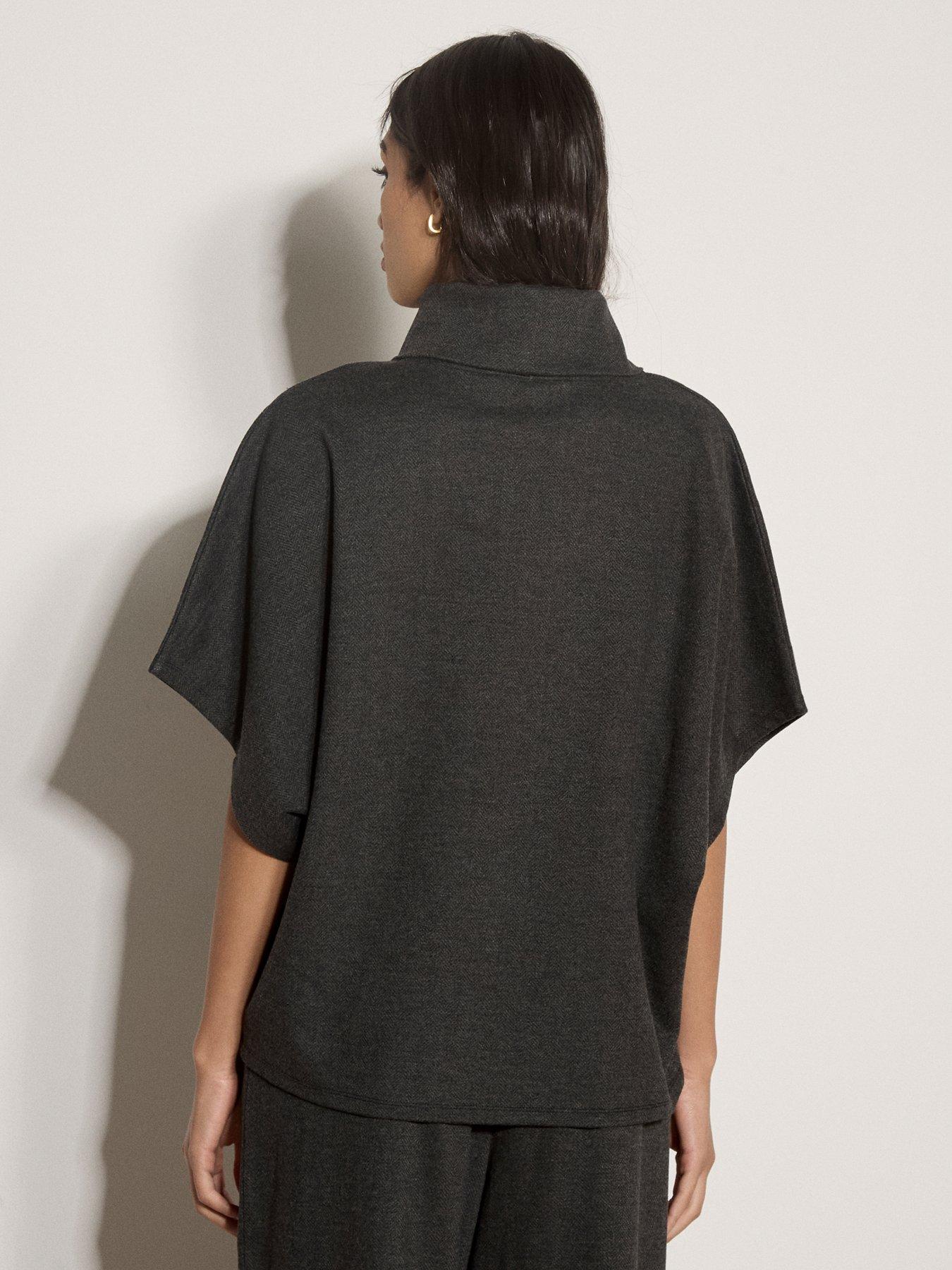 Image 2 of 4 of Apricot Herringbone Roll Neck Cape Top - Grey