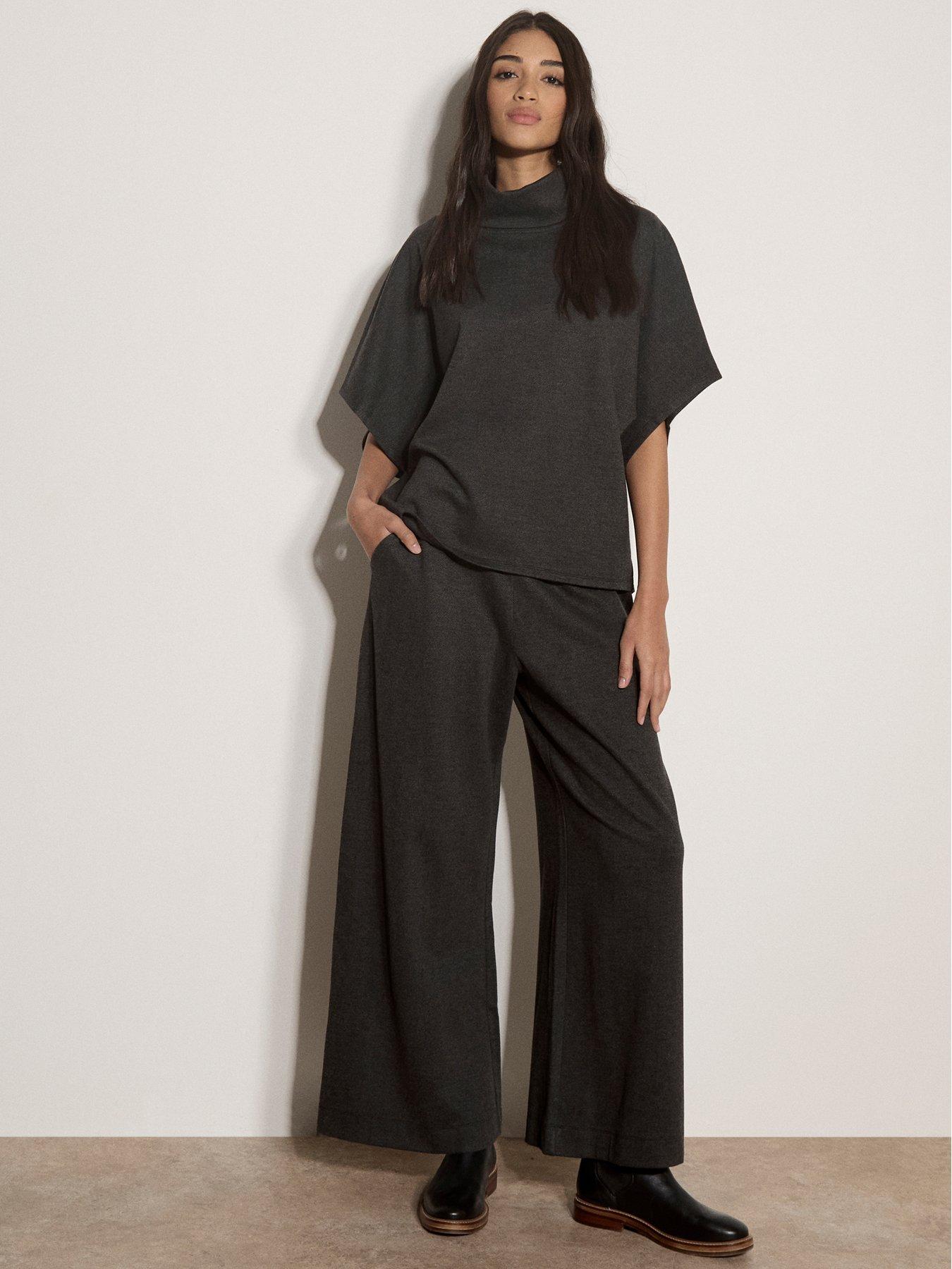 Image 3 of 4 of Apricot Herringbone Roll Neck Cape Top - Grey