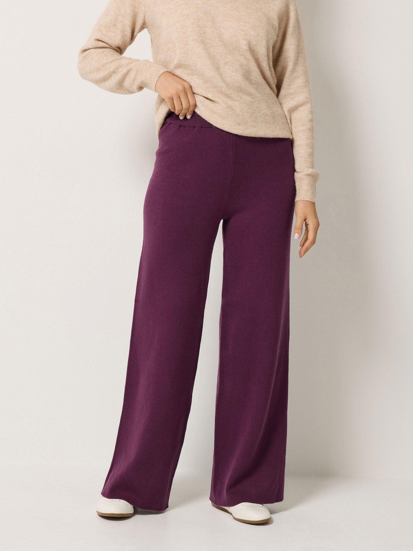 Image 1 of 4 of Long Tall Sally Womens Tall Premium Wide Leg Pull-On Trousers - Purple