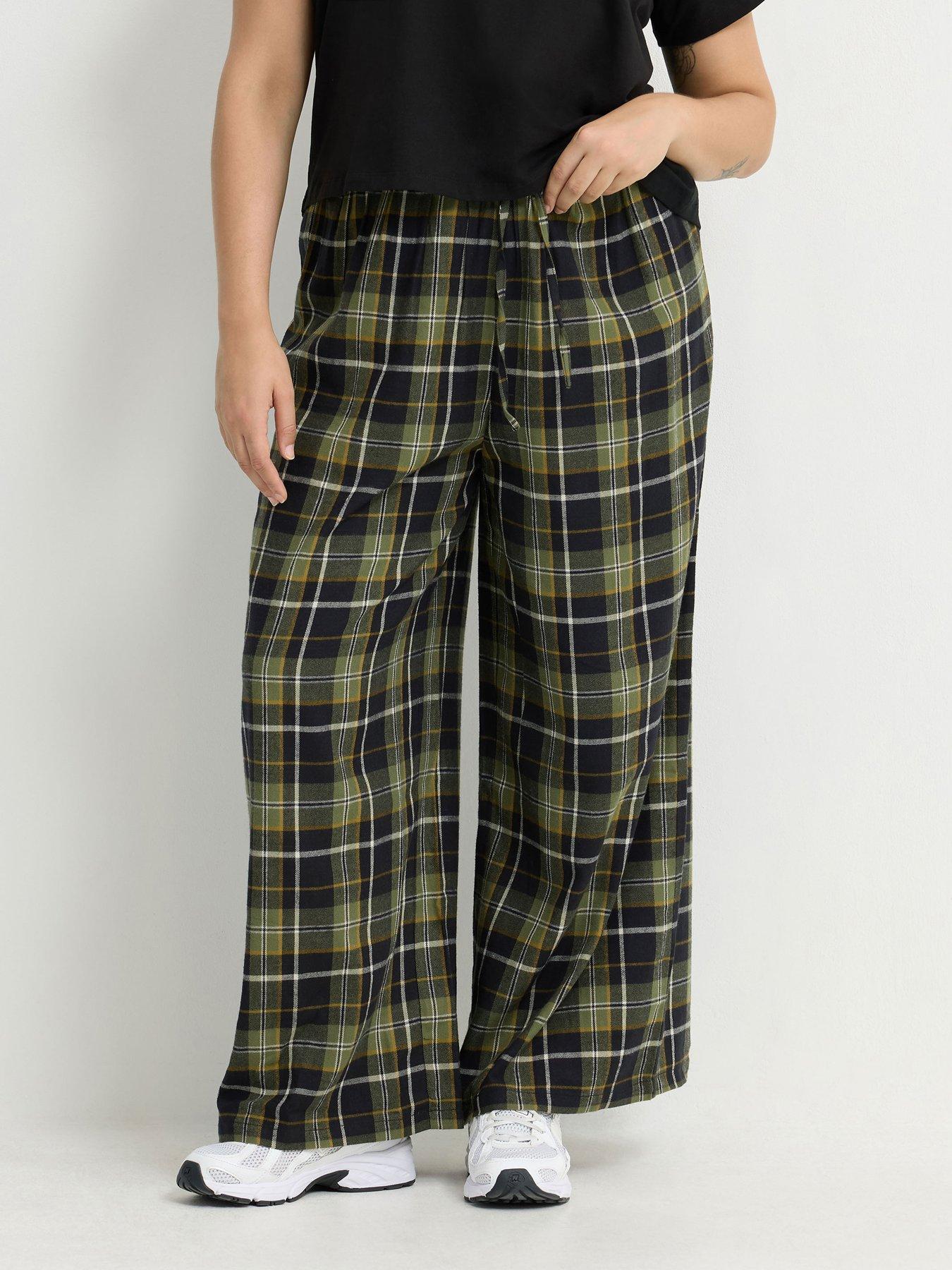 Image 1 of 4 of Yours Womens Curve Checked Wide Leg Trousers - Multi