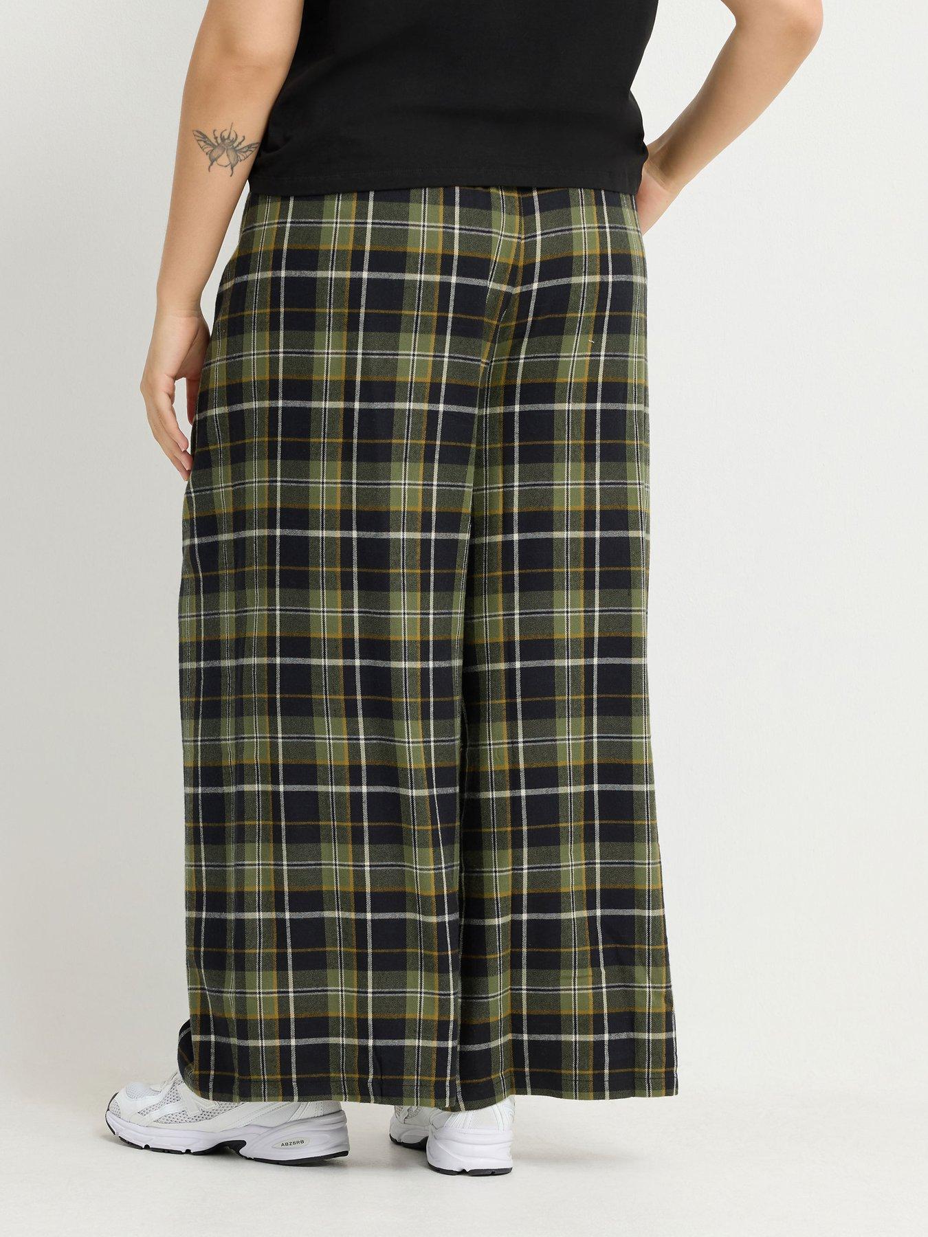 Image 2 of 4 of Yours Womens Curve Checked Wide Leg Trousers - Multi