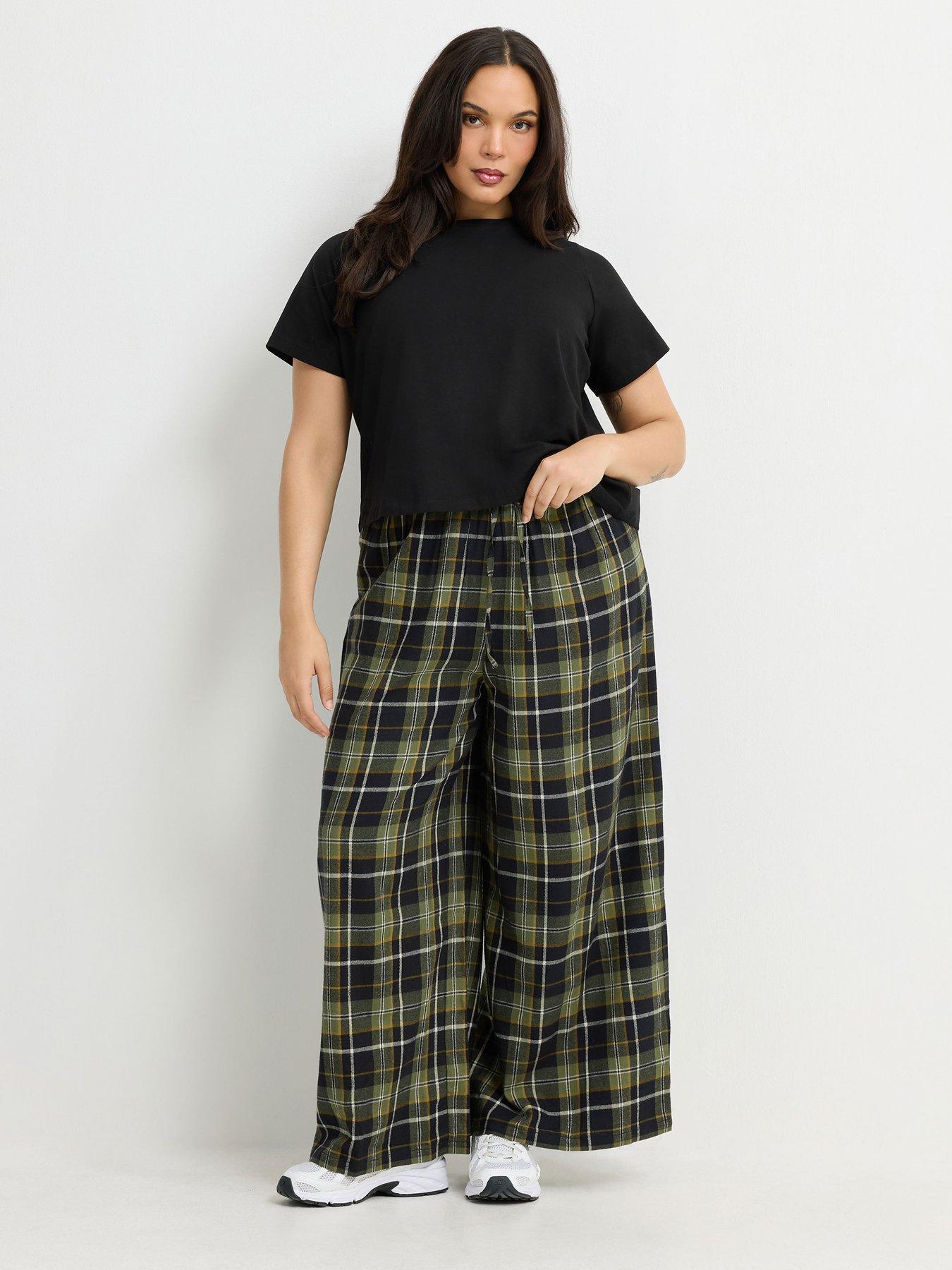 Image 3 of 4 of Yours Womens Curve Checked Wide Leg Trousers - Multi