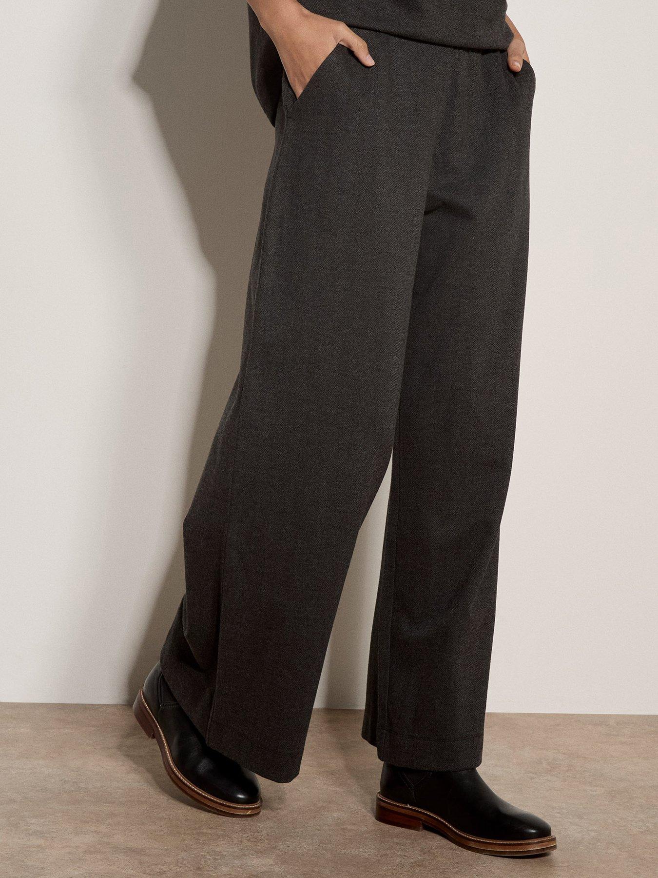 Apricot Women's Herringbone Wide Leg Trousers - Grey